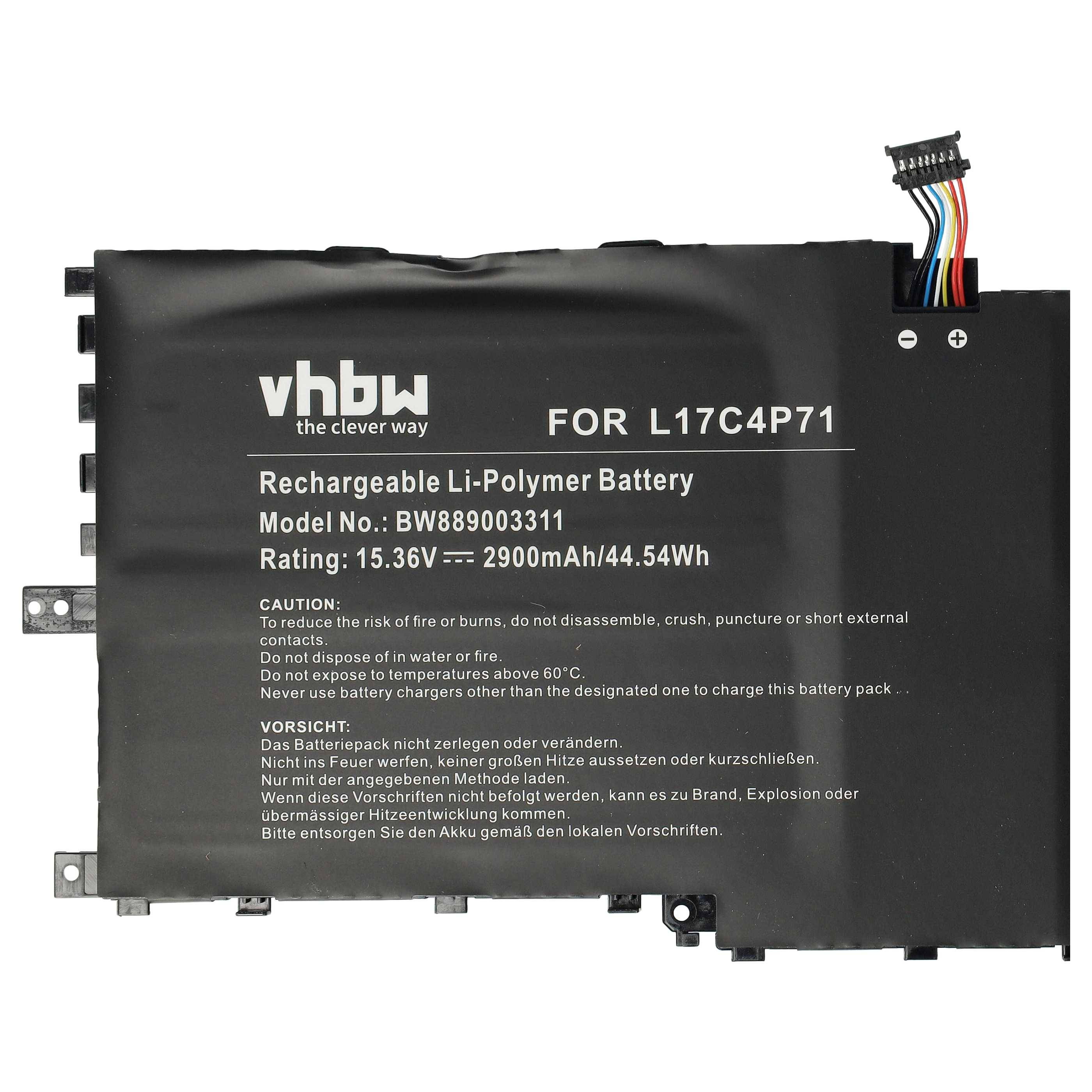 Wiederaufladbare Li-Polymer-Batterie für L17C4P71, Modell BW88903311, 2900mAh/44,54Wh. Enthält Warn- und Sicherheitsanweisungen.
