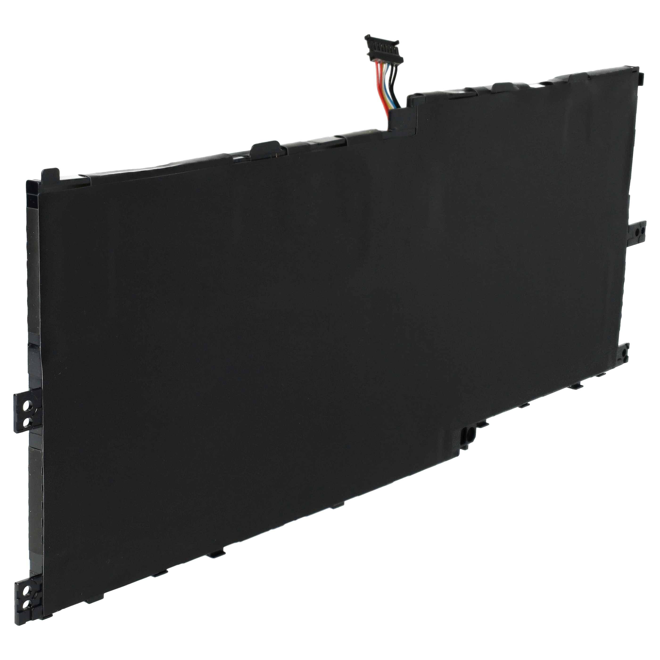 Eine schwarze Lithium-Laptop-Batterie mit Verbindungskabel, die ihre rechteckige Form und den Stecker zum Befestigen an einem Laptop zeigt.