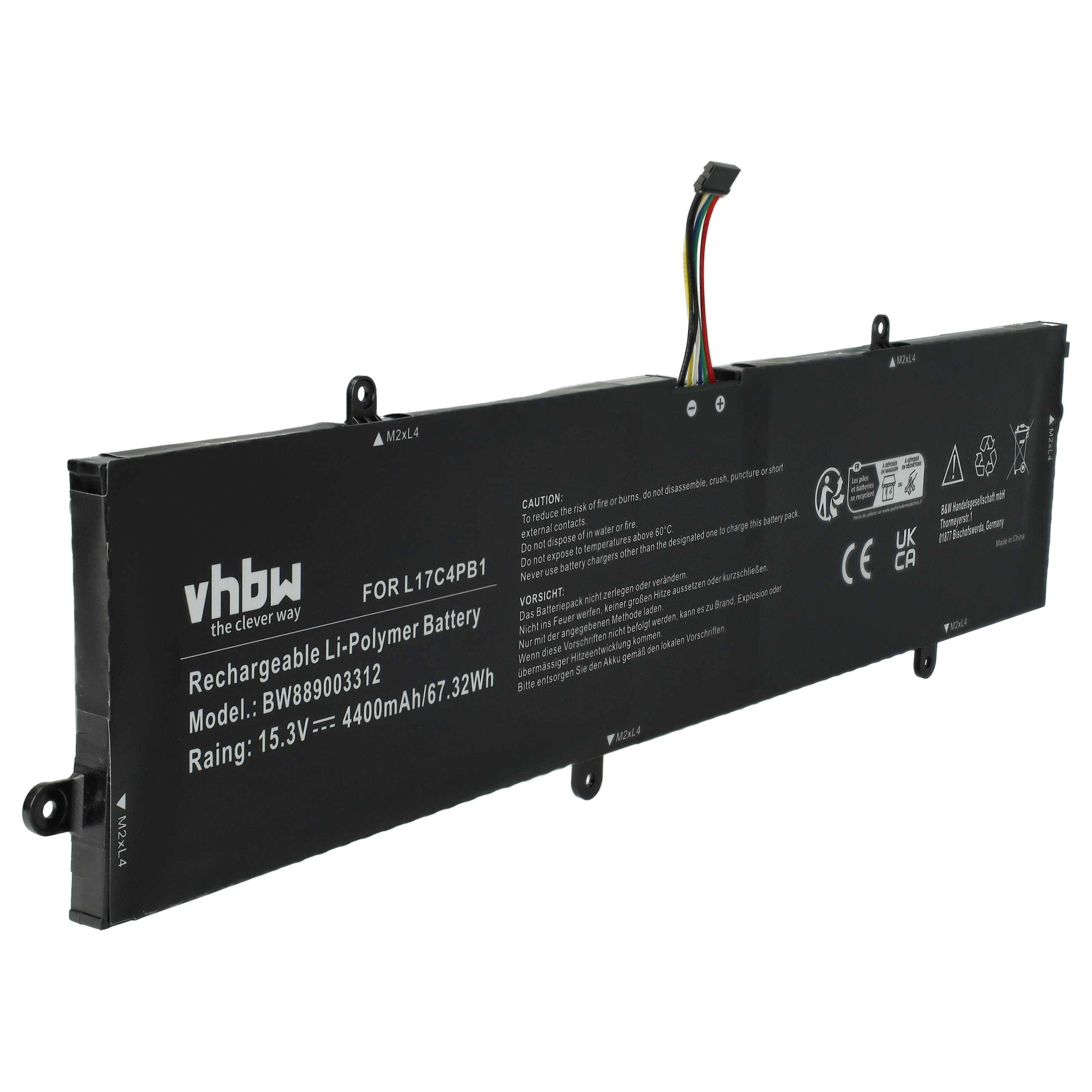 vhbw Akku Ersatz für Lenovo 5B10P35084, 5B10P35083, 5B10P35082, L17M4PB1, L17C4PB1 für Notebook (4400 mAh, 15,3 V, Li-Polymer)
