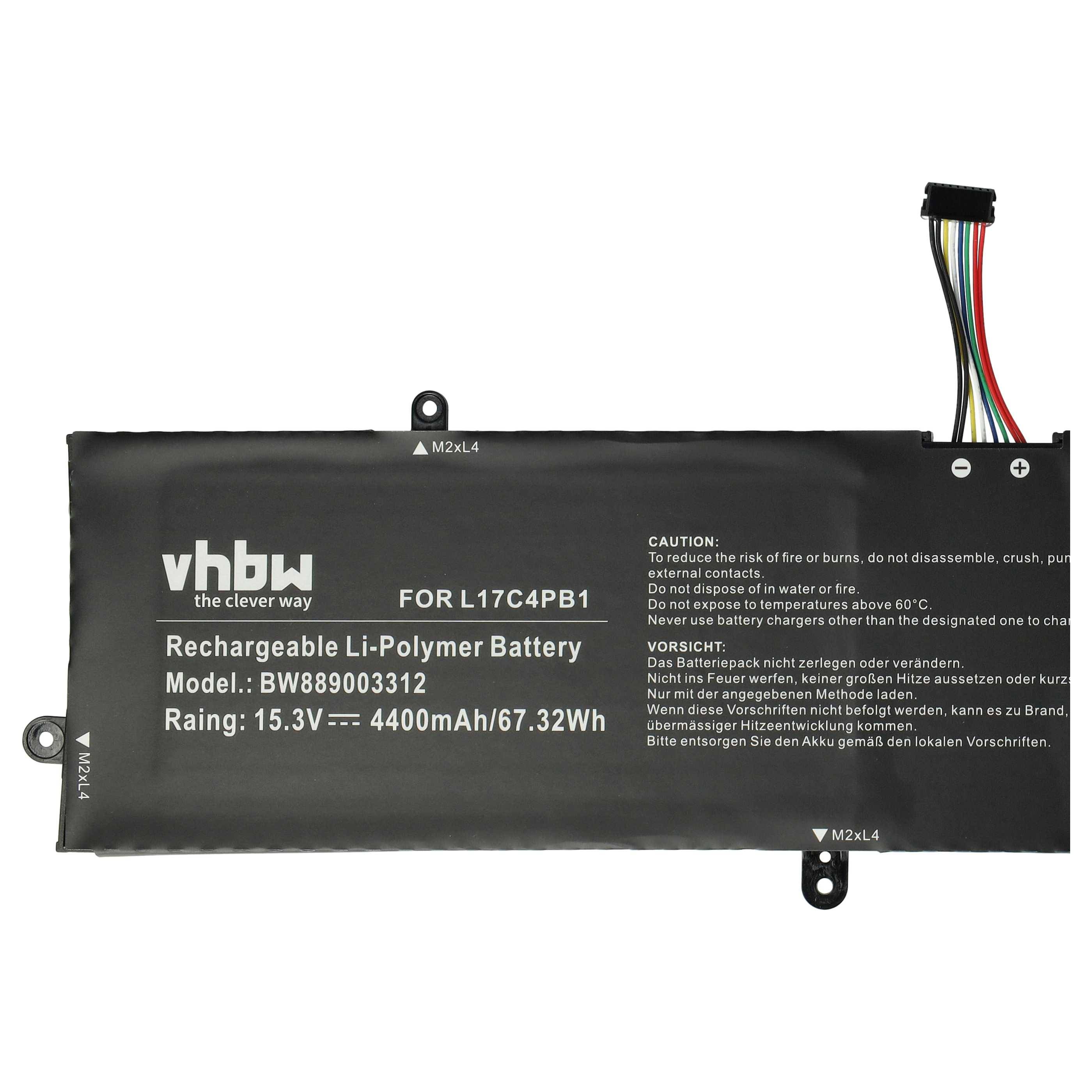 vhbw Akku Ersatz für Lenovo 5B10P35084, 5B10P35083, 5B10P35082, L17M4PB1, L17C4PB1 für Notebook (4400 mAh, 15,3 V, Li-Polymer)
