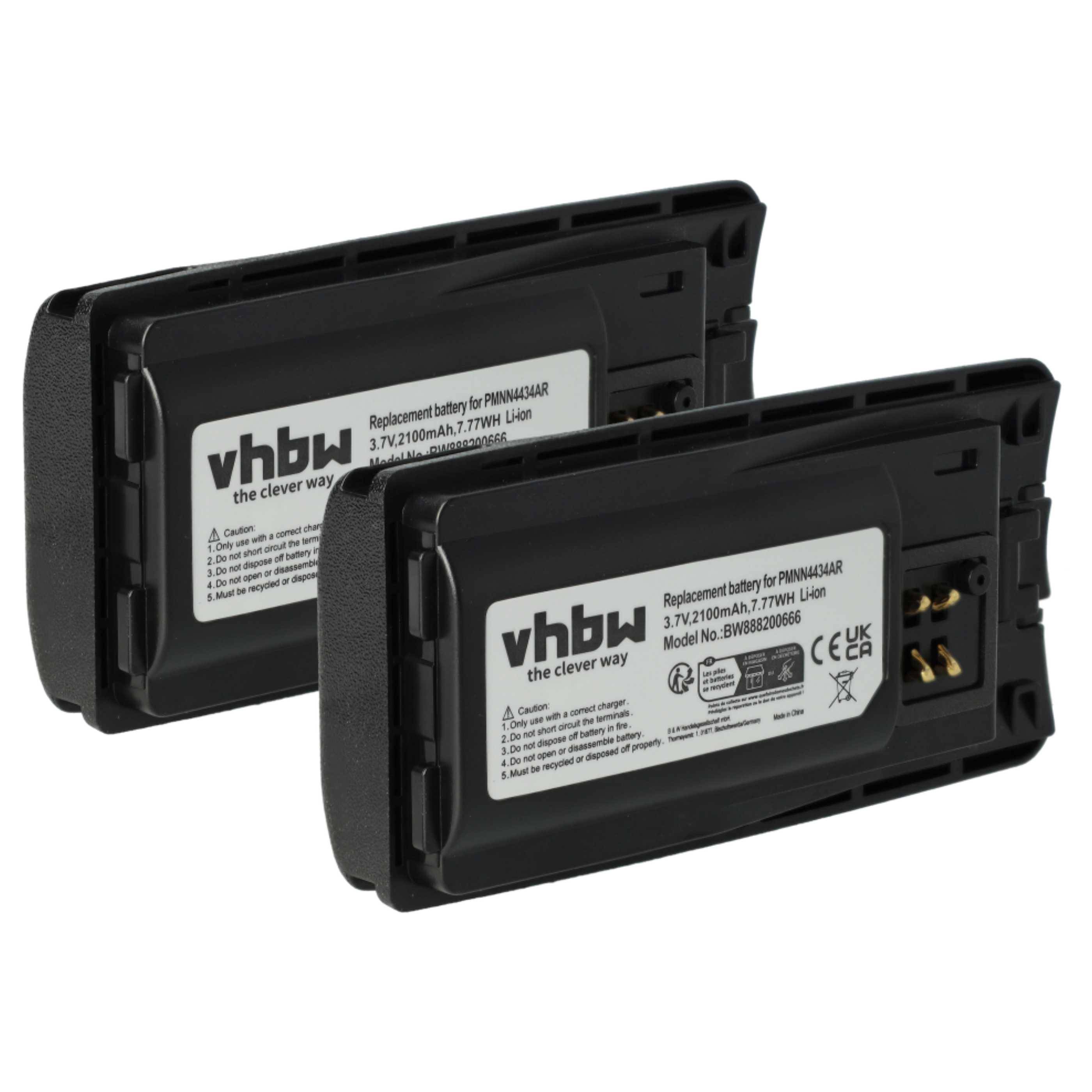 vhbw 2x Akku kompatibel mit Motorola RMU2080d, RMU2080, RMU2040, RMM2050, RMU2050, RMU2043 Funkgerät, Walkie Talkie (2100 mAh, 3,7 V, Li-Ion)
