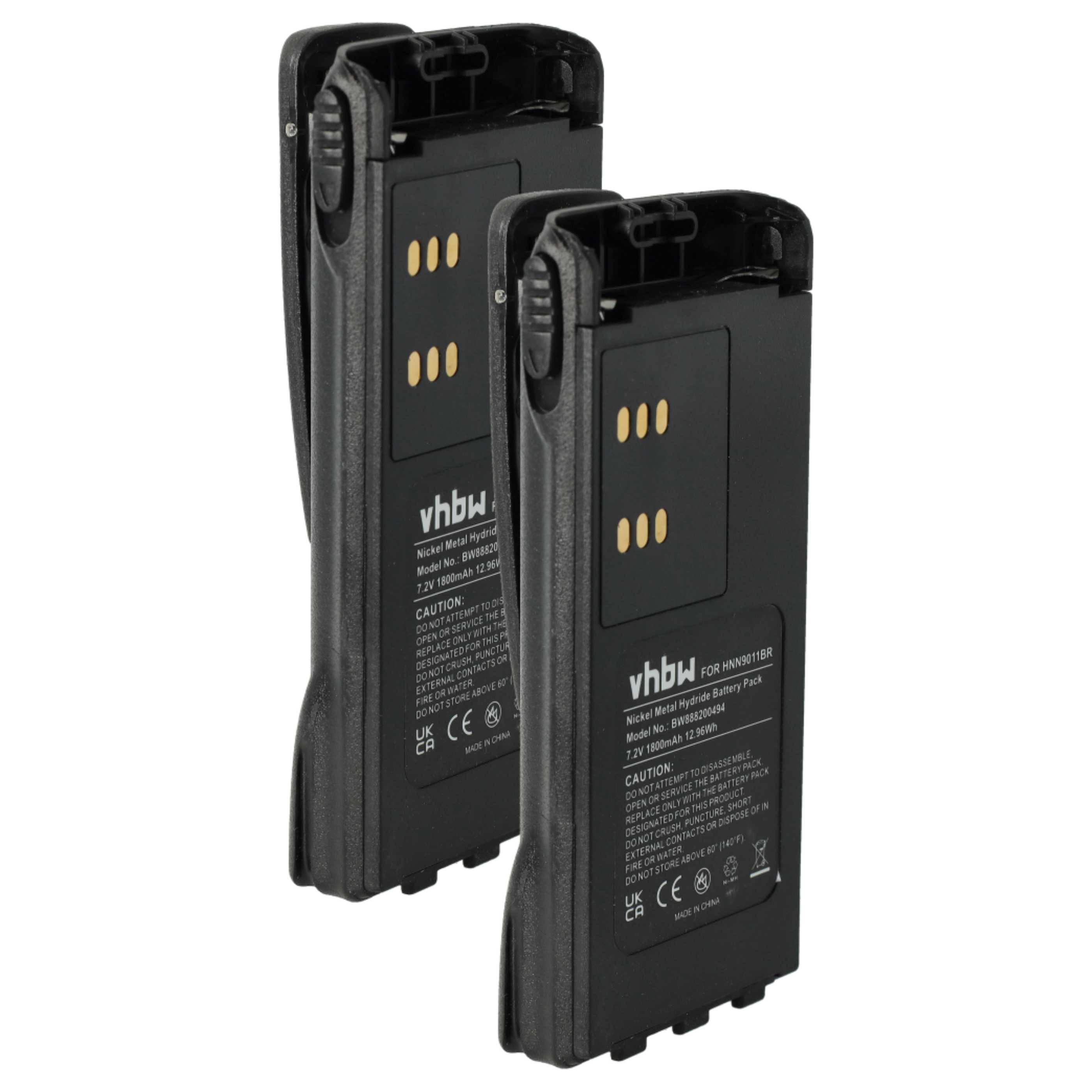 vhbw 2x Akku Ersatz für Motorola PMNN4045, HNN9013A, HNN9013B für Funkgerät, Walkie Talkie (1800 mAh, 7,2 V, NiMH) + Gürtelclip