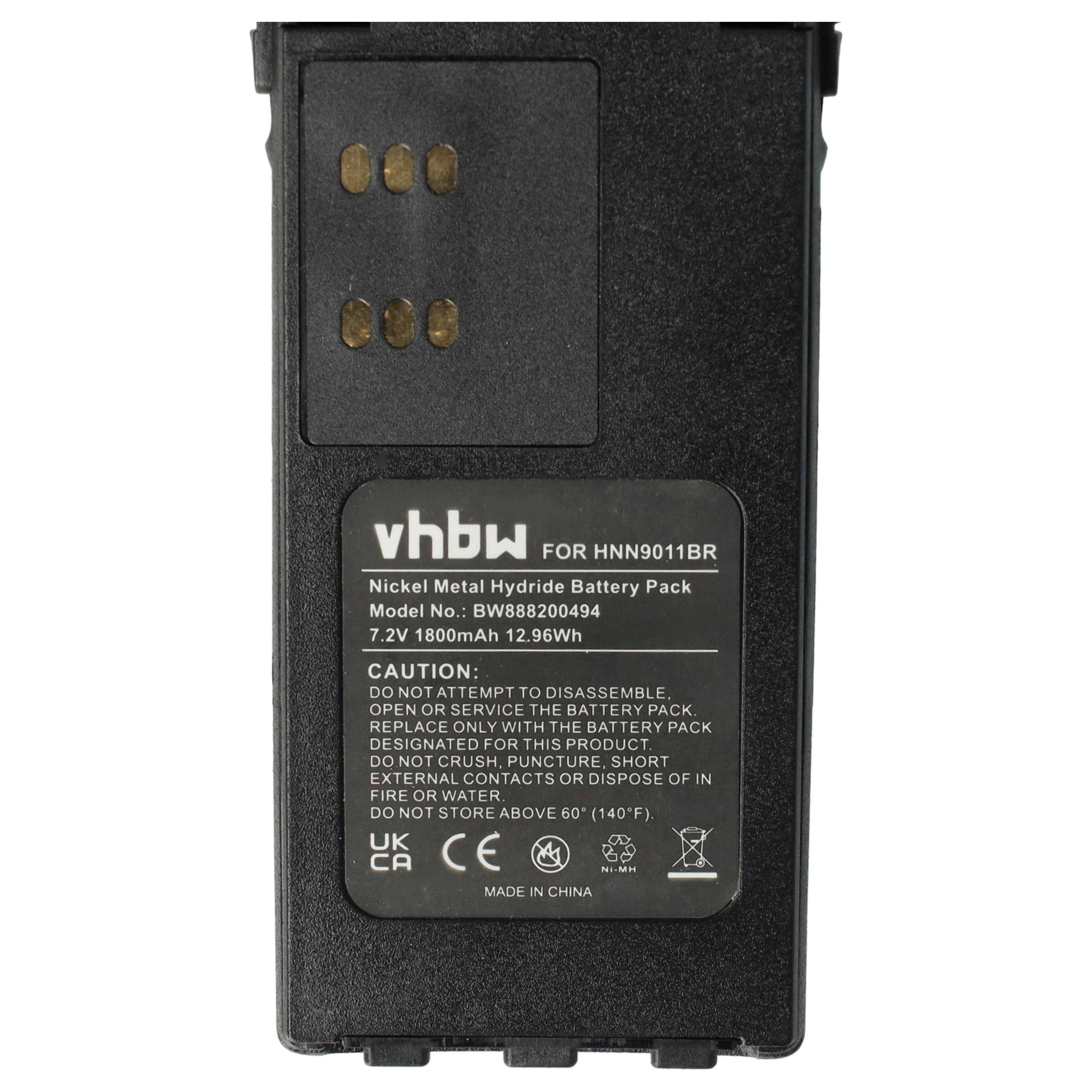 vhbw 5x Akku Ersatz für Motorola HNN9011R, HNN9012BR, HNN9012R für Funkgerät, Walkie Talkie (1800 mAh, 7,2 V, NiMH) + Gürtelclip