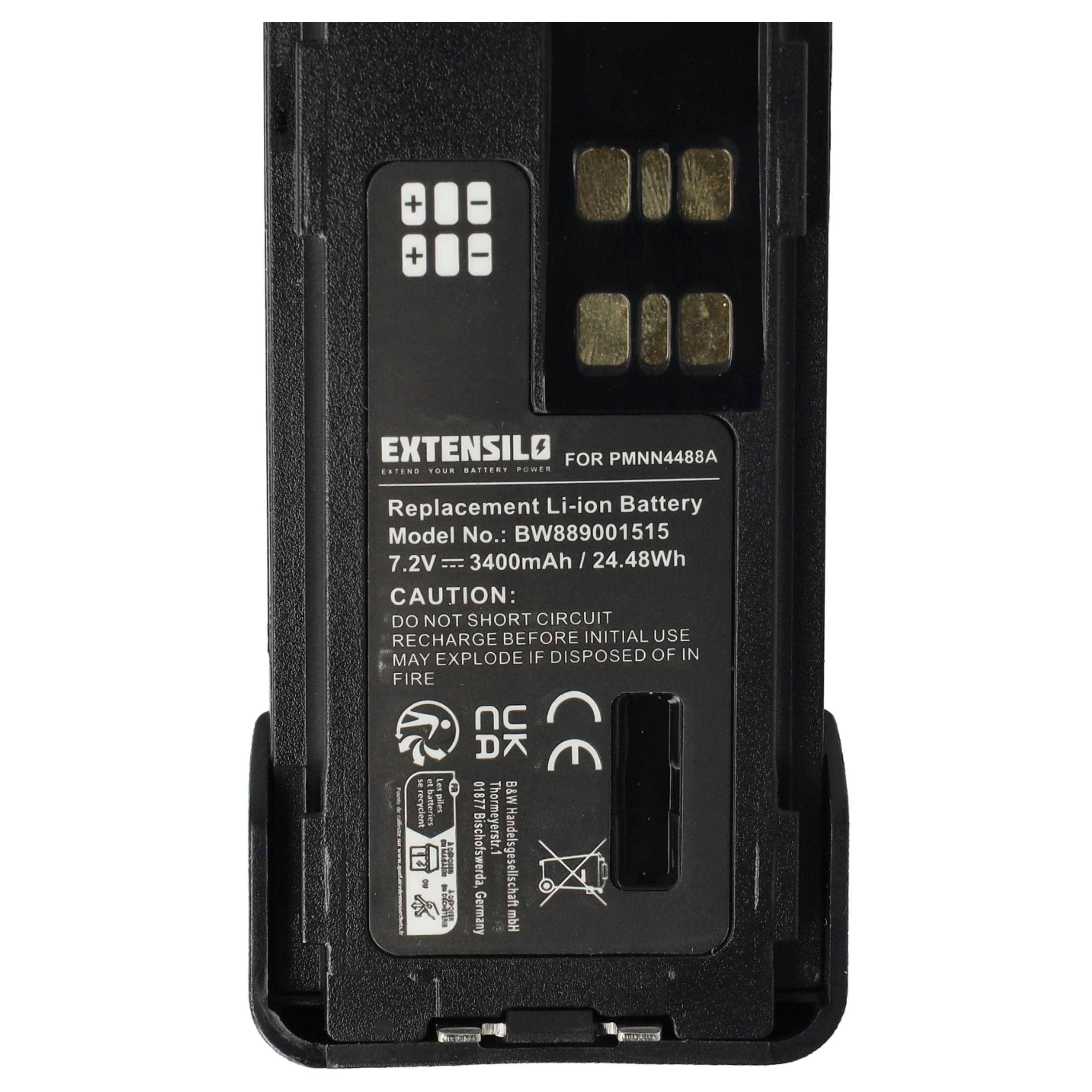 EXTENSILO 2x Akku Ersatz für Motorola PMNN4416, PMNN4415AR für Funkgerät, Walkie Talkie (3400 mAh, 7,2 V, Li-Ion) + Gürtelclip