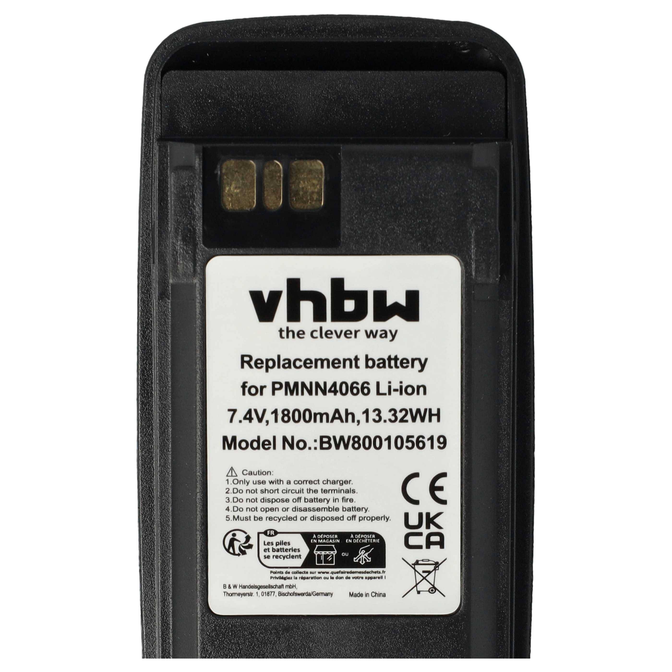 vhbw 5x Akku kompatibel mit Motorola MOTOTRBO DGP6150+, DP3401, DP3400 Funkgerät, Walkie Talkie (1800 mAh, 7,4 V, Li-Ion) + Gürtelclip