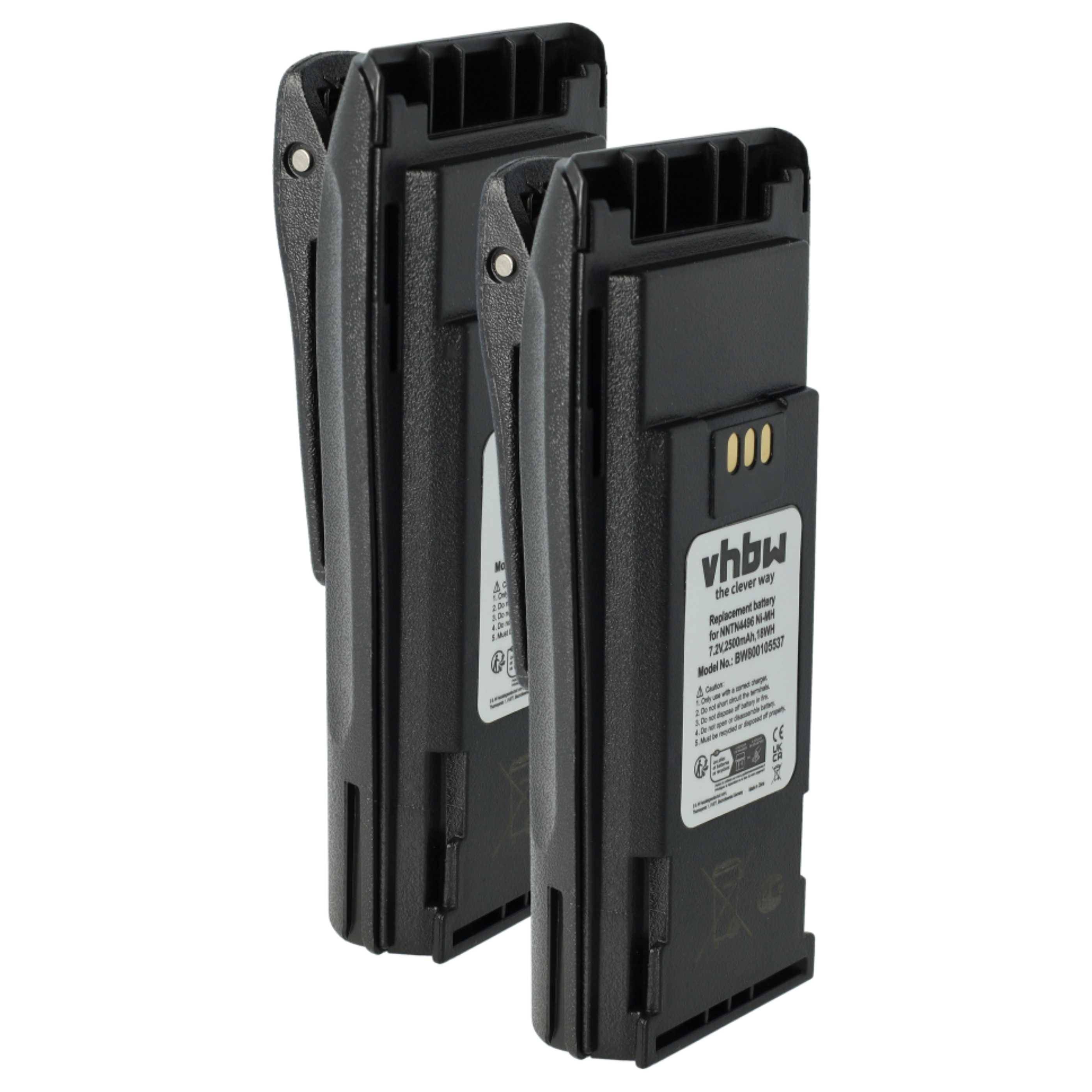 vhbw 2x Akku kompatibel mit Motorola CP180, CP170, CP160, CP150, CP140, CP040 Funkgerät, Walkie Talkie (2500 mAh, 7,2 V, NiMH) + Gürtelclip