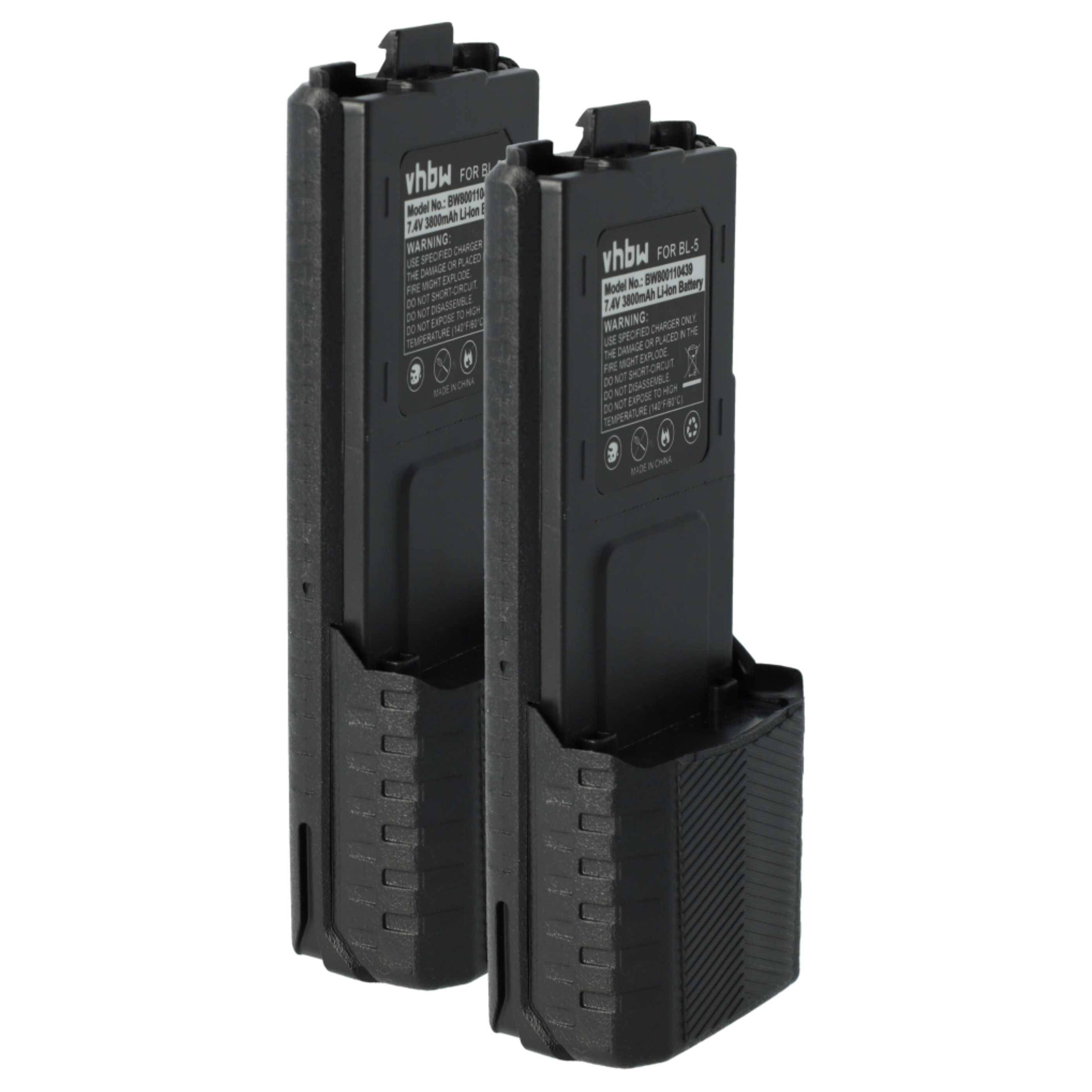 vhbw 2x Akku kompatibel mit Baofeng UV-5R, BF-F8, UV-5RA, UV-5RE, BF-F9 Funkgerät, Walkie Talkie (3800 mAh, 7,4 V, Li-Ion)
