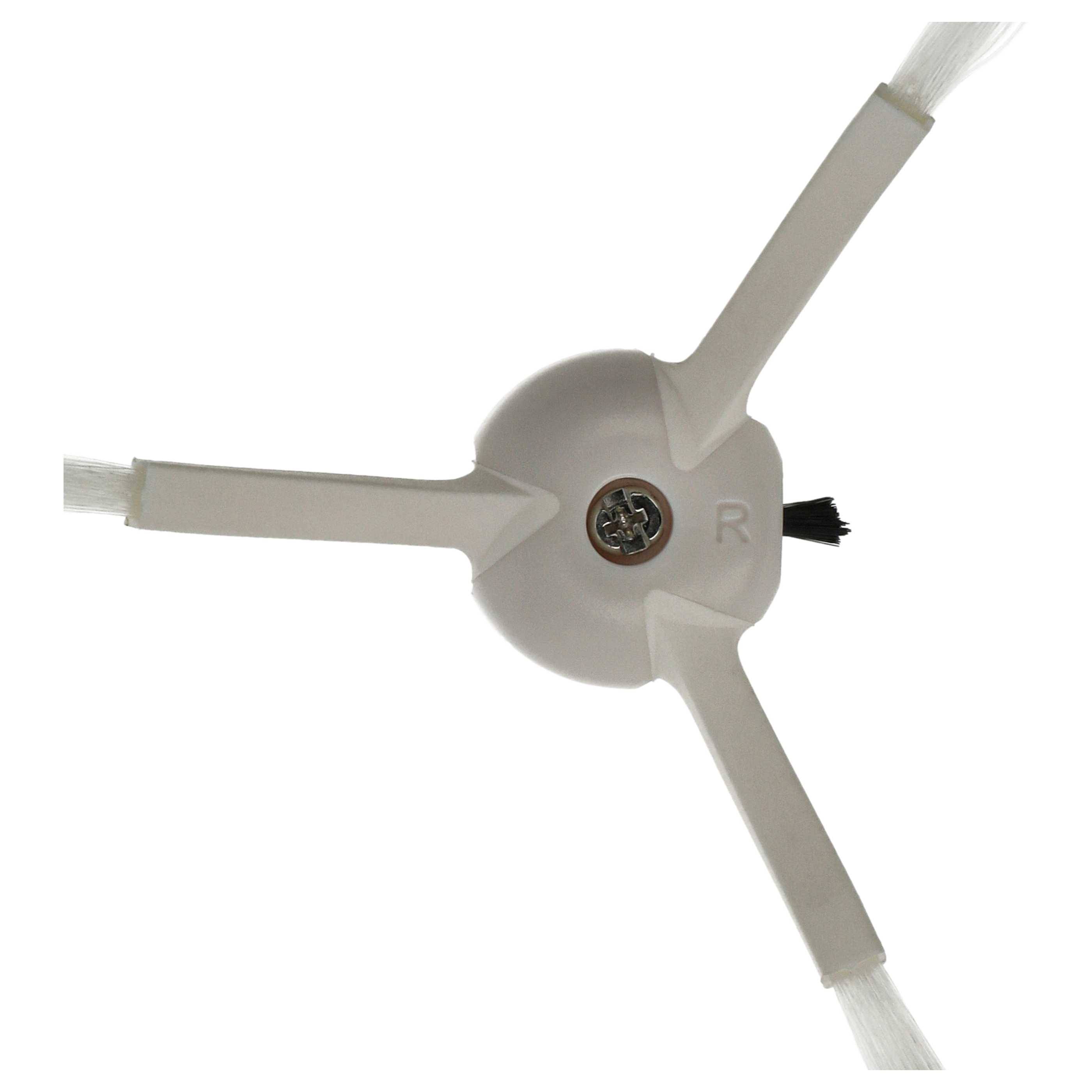 Eine weiße Roboter-Staubsaugerseitenbürste mit drei Borsten, die von einem zentralen Nabe ausstrahlen.