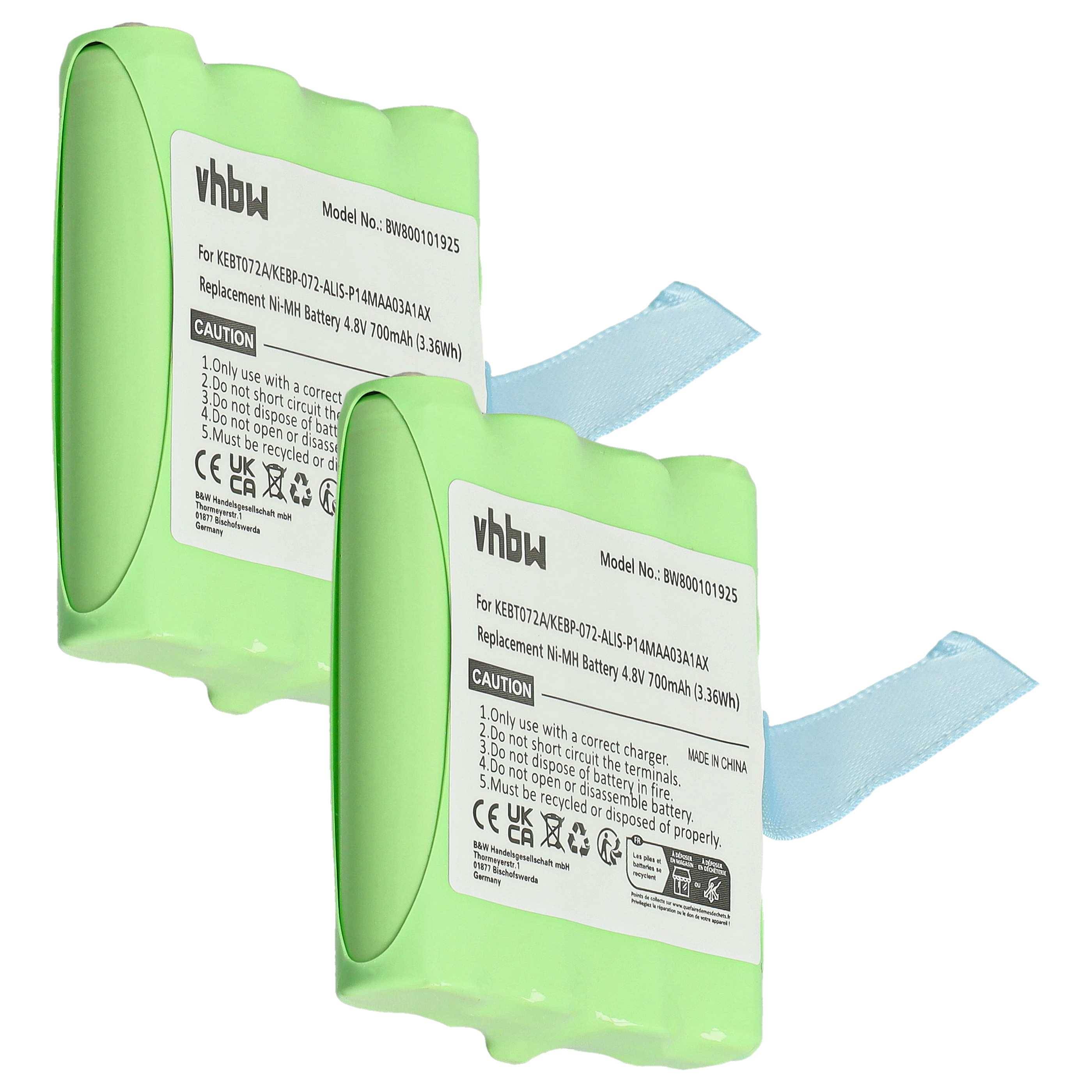 vhbw 2x Akku kompatibel mit MicroTalk 110, PR900, 100, PR500, 85, 300, 80, 200, 115 Funkgerät, Walkie Talkie (700 mAh, 4,8 V, NiMH)