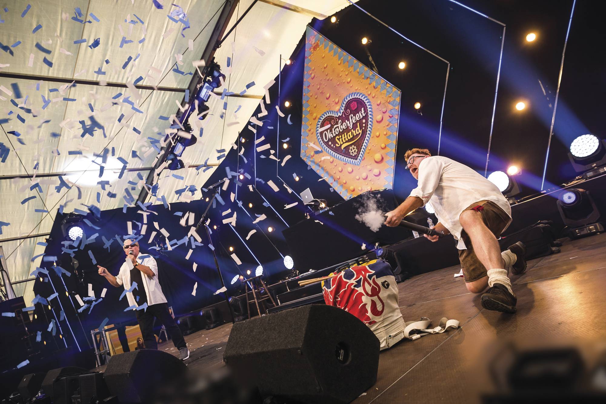 Showgear Electric Confetti Cannon 50 cm, blau/weiß, feuerhemmend und biologisch abbaubar