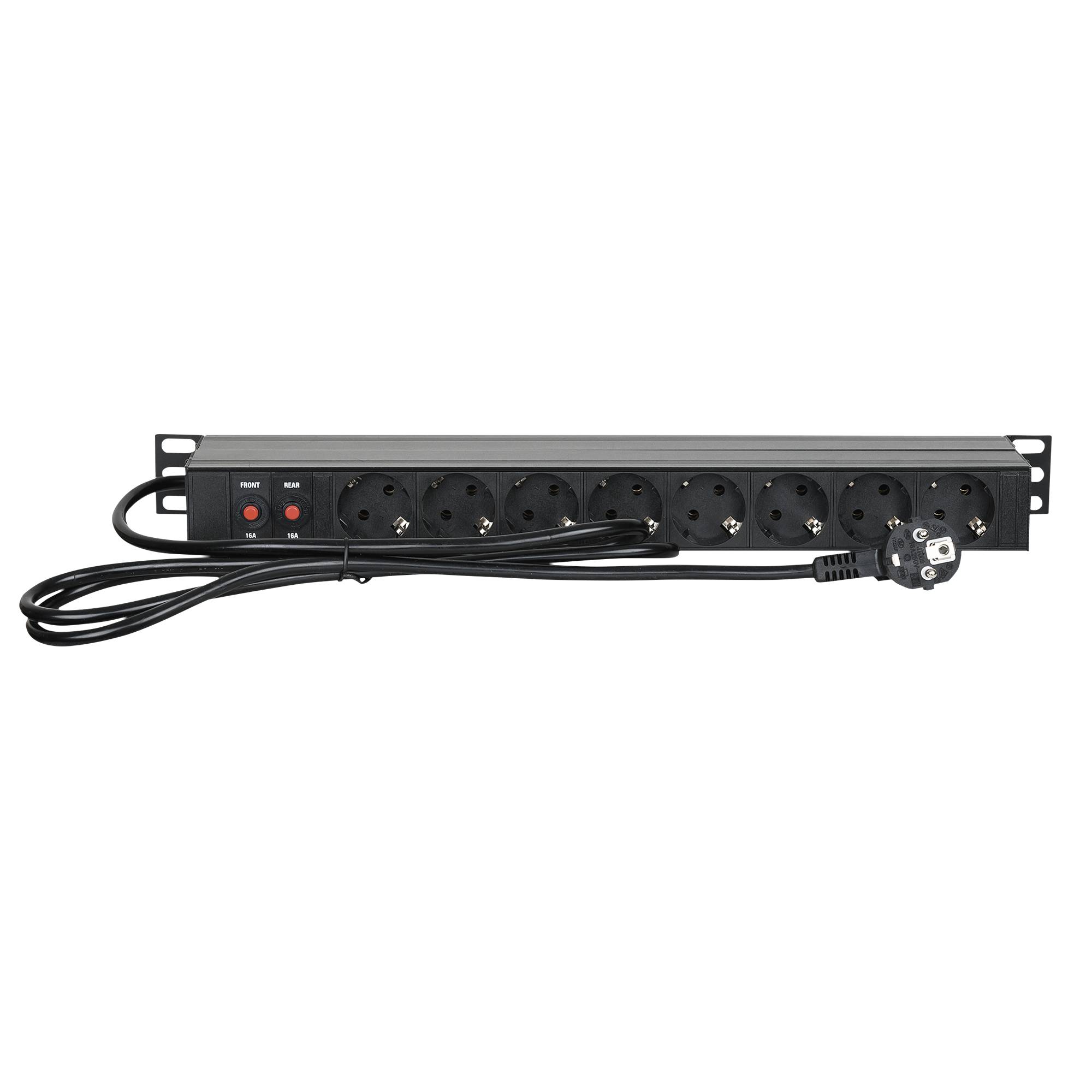 Showgear 19" 1U Main Power Strip 16 Steuerung auf der Vorder- und Rückseite