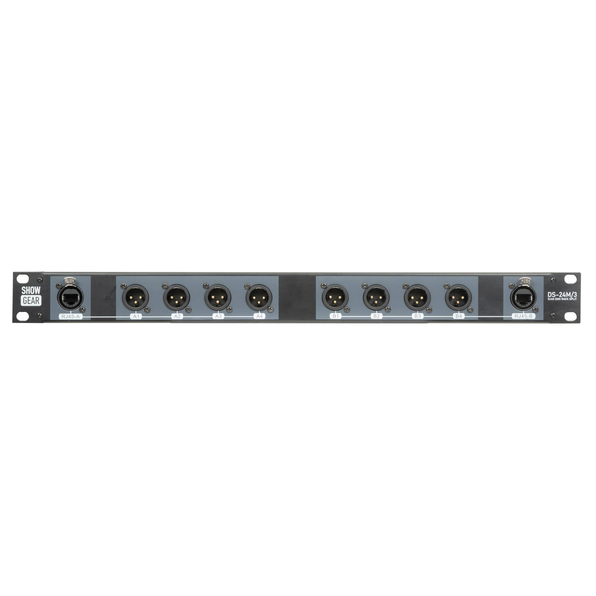 Showgear DS-24M/3 DMX Rack Split 8x 3-pin male XLR auf 2x female RJ45 Konverter (4 Universen pro CAT Kabel)