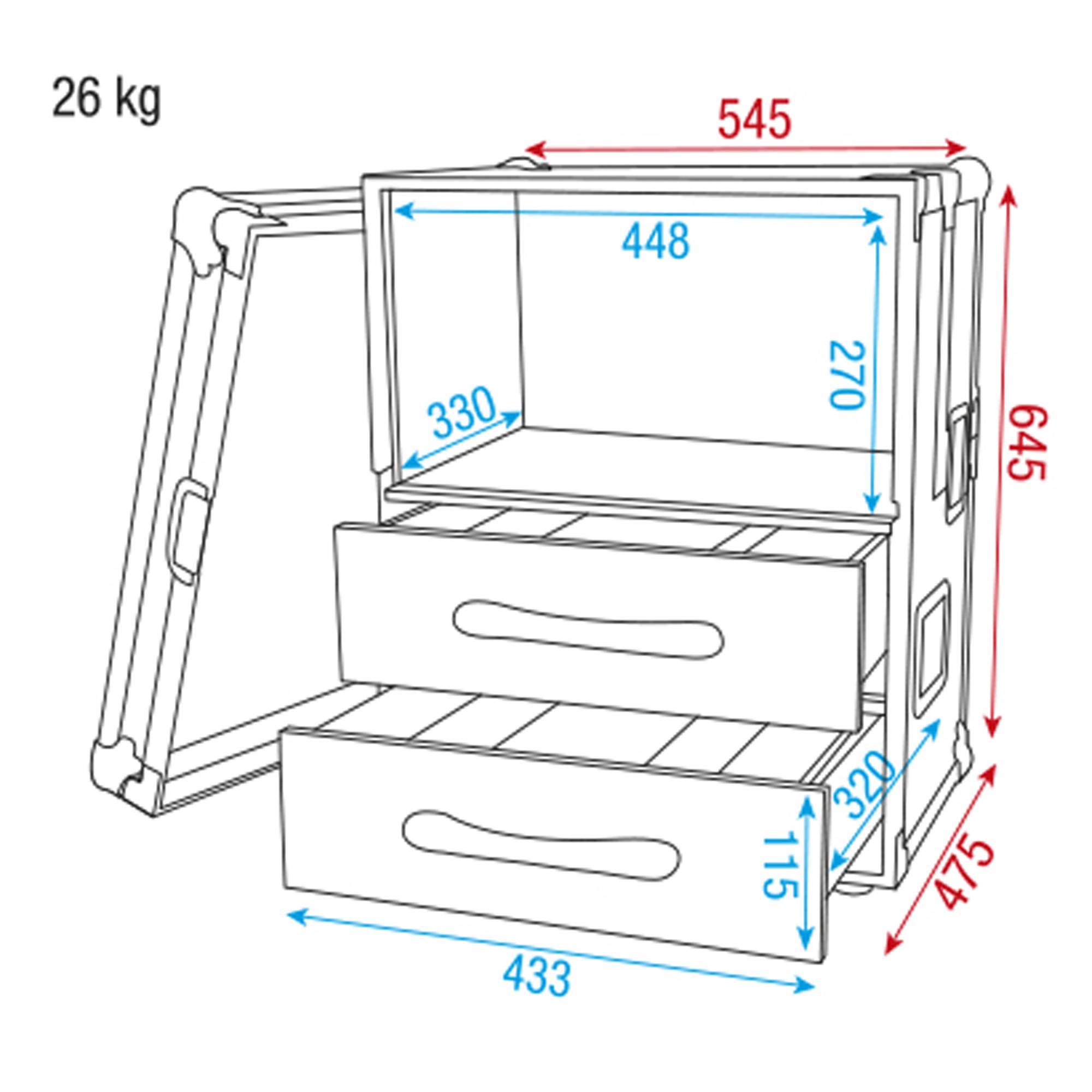Showgear Wireless Microphone Case 2 6HE, 19-Zoll-Abschnitt mit zwei Schubladen