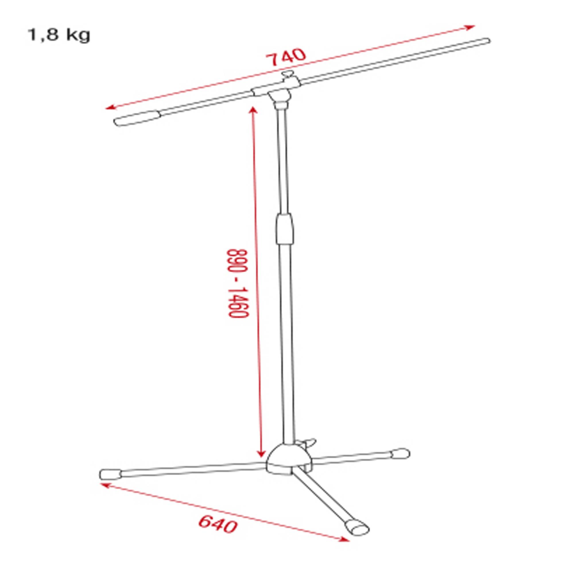 Showgear Microphone Stand - Lite 890-1460 mm, Basisteil aus Kunststoff