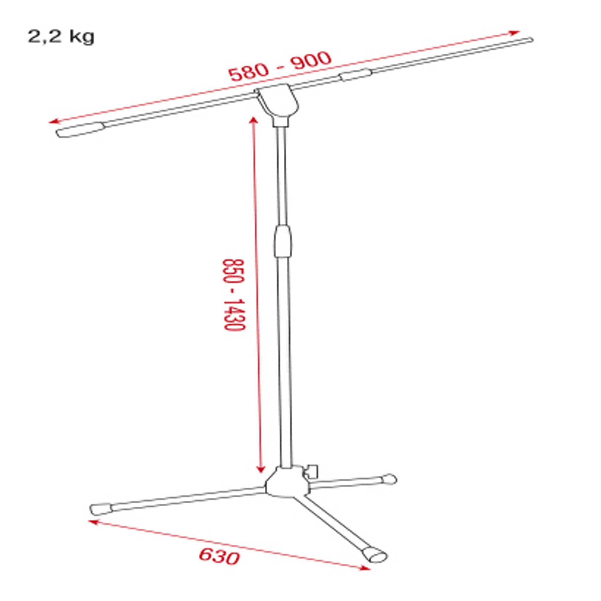 Showgear Microphone Stand - Pro 850-1430 mm, Basisteil aus Metall