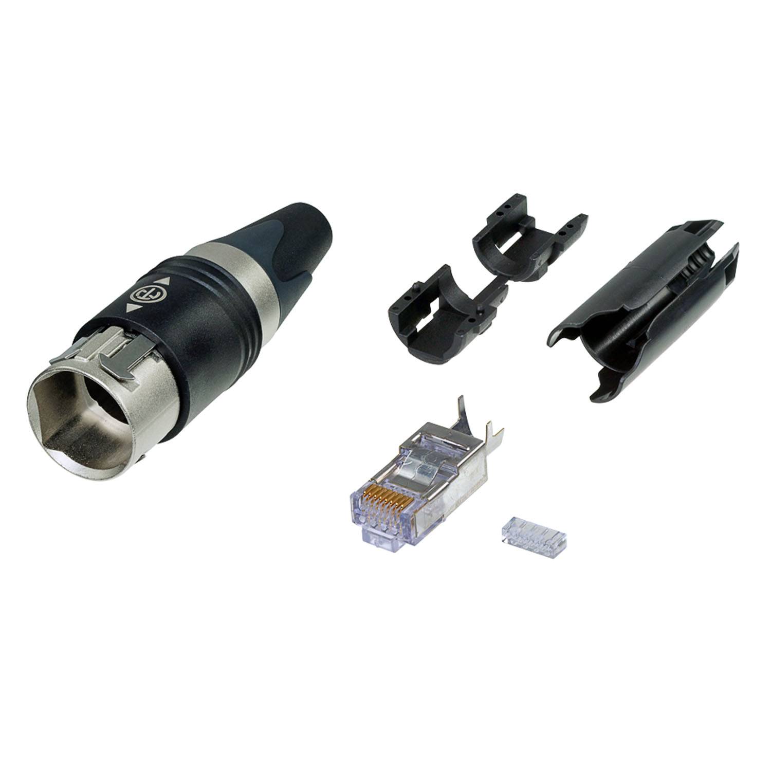 Neutrik etherCON CAT6 D-size D-förmiger CAT6-Einbaustecker mit schwarzem Chromgehäuse