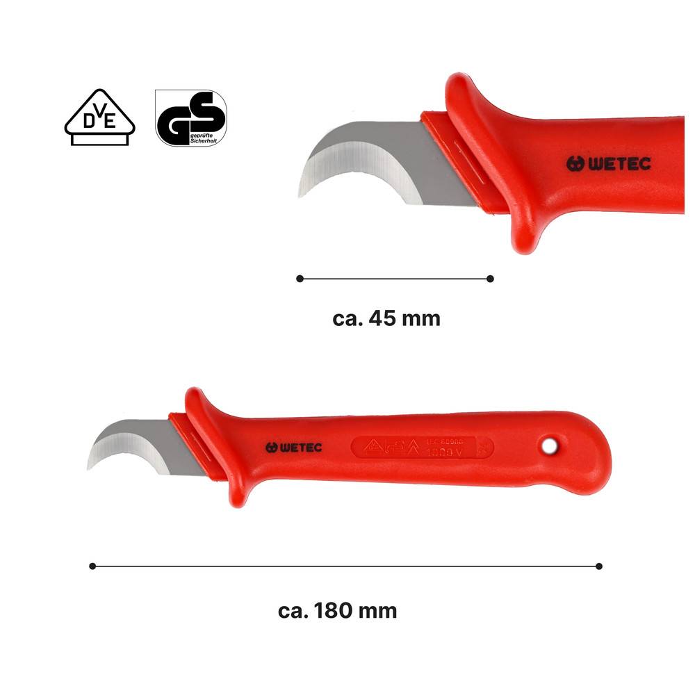 WETEC Kabel-u.Abisoliermesser, halbunde Klinge, mit Kappe, VDE