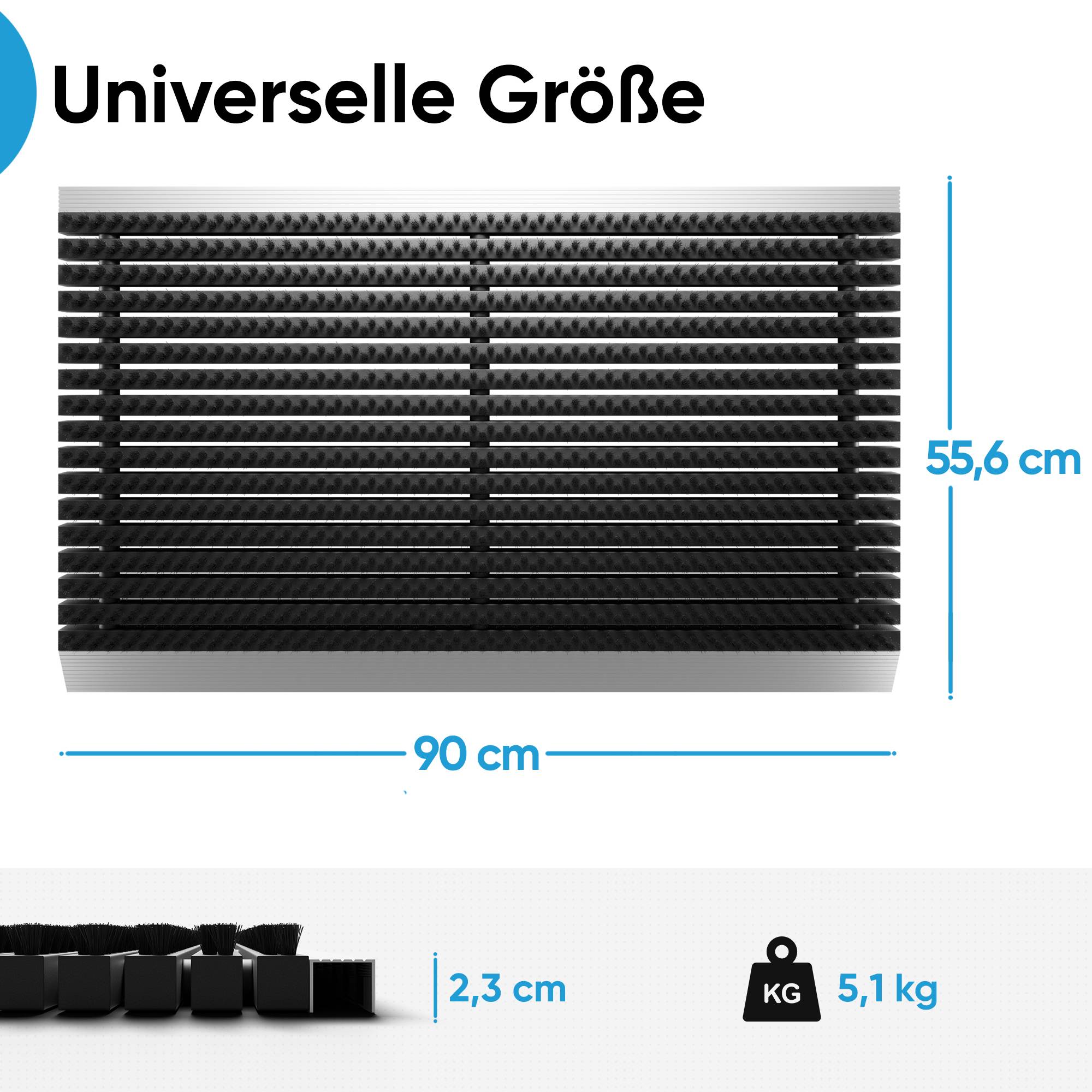Björn&Schiller Fußmatte Aluminiumrahmen mit Bürsten schwarz 55x90 cm für Außenbereich Schmutzfangmatte Türmatte Fußabtreter