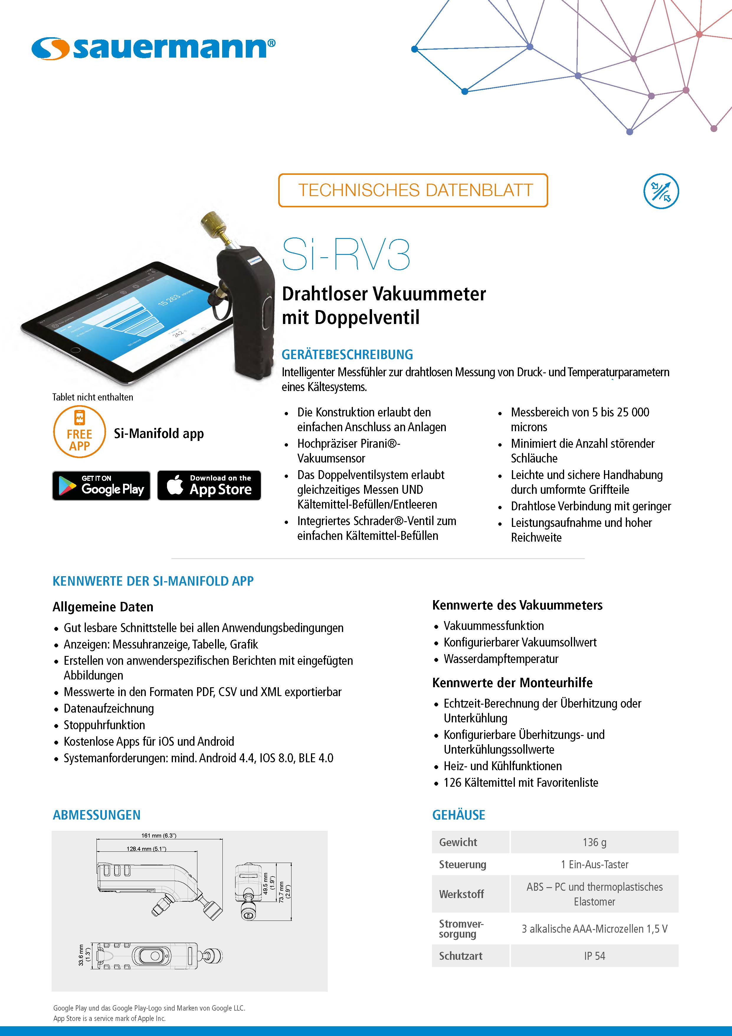 Sauermann Si-RV3 Intelligente drahtlose Vakuumsonde mit zwei Ventilen