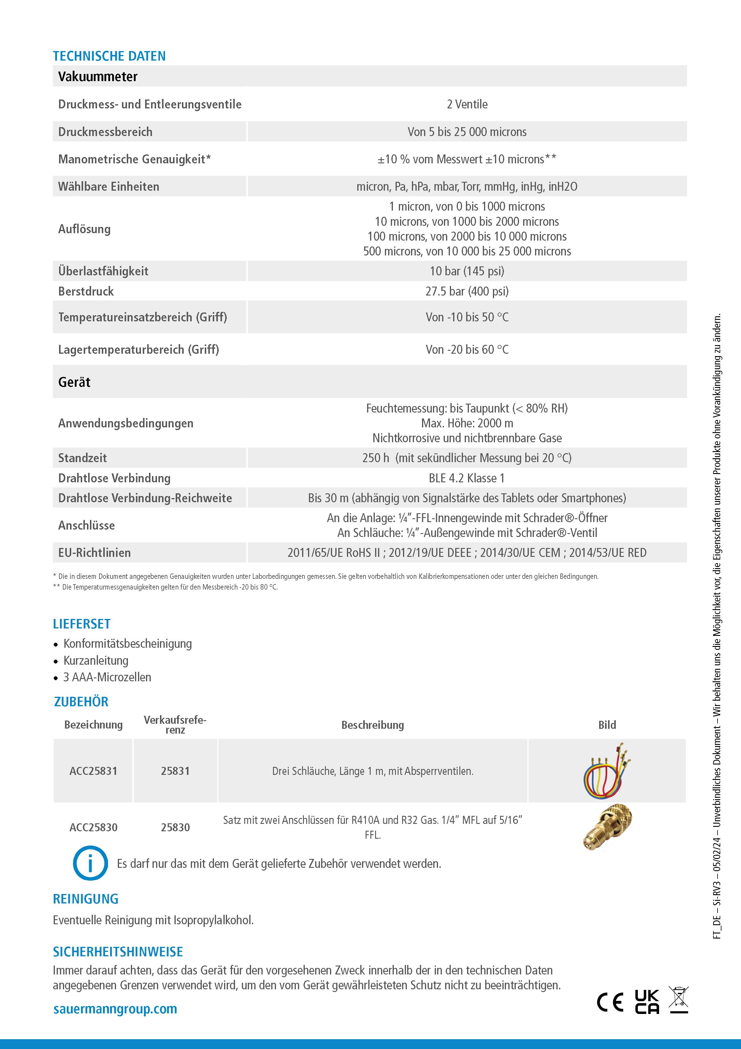 Sauermann Si-RV3 Intelligente drahtlose Vakuumsonde mit zwei Ventilen