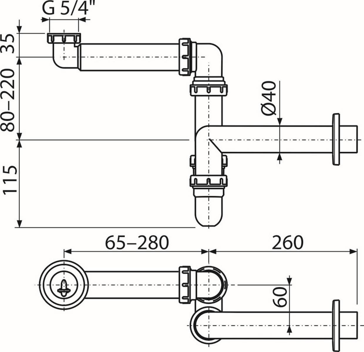alcadrain Raumsparsiphon DN40
