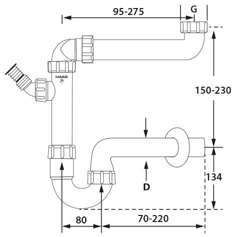 PP-Raumspar Kugelverschlußsiphon DN 32, 1 1/2" & 1 1/4"für Spülen und Waschtische, weiss