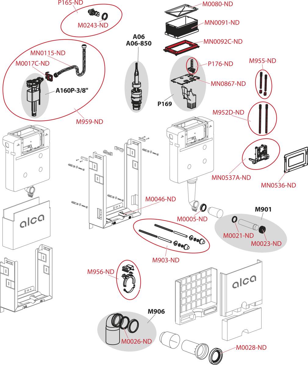 AM119/850 Renovmodul Vorwandinstallationssystem für Einmauerung mit Betätigung von vorne oder von oben