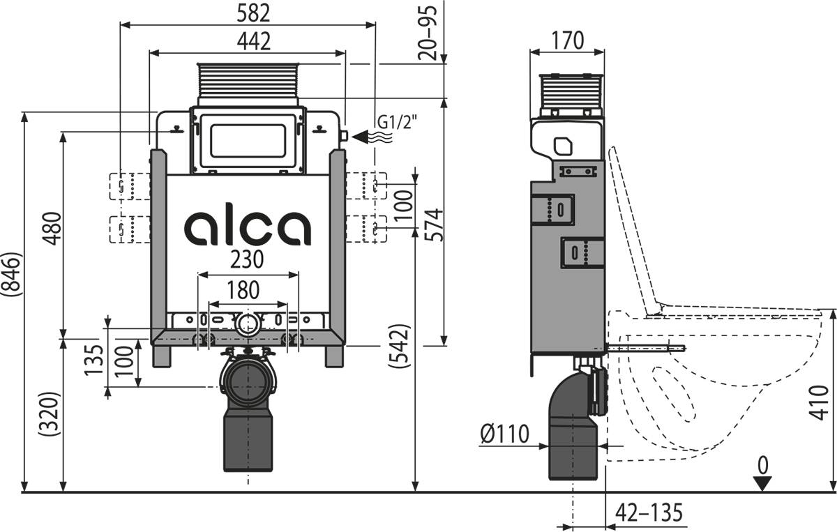 AM119/850 Renovmodul Vorwandinstallationssystem für Einmauerung mit Betätigung von vorne oder von oben