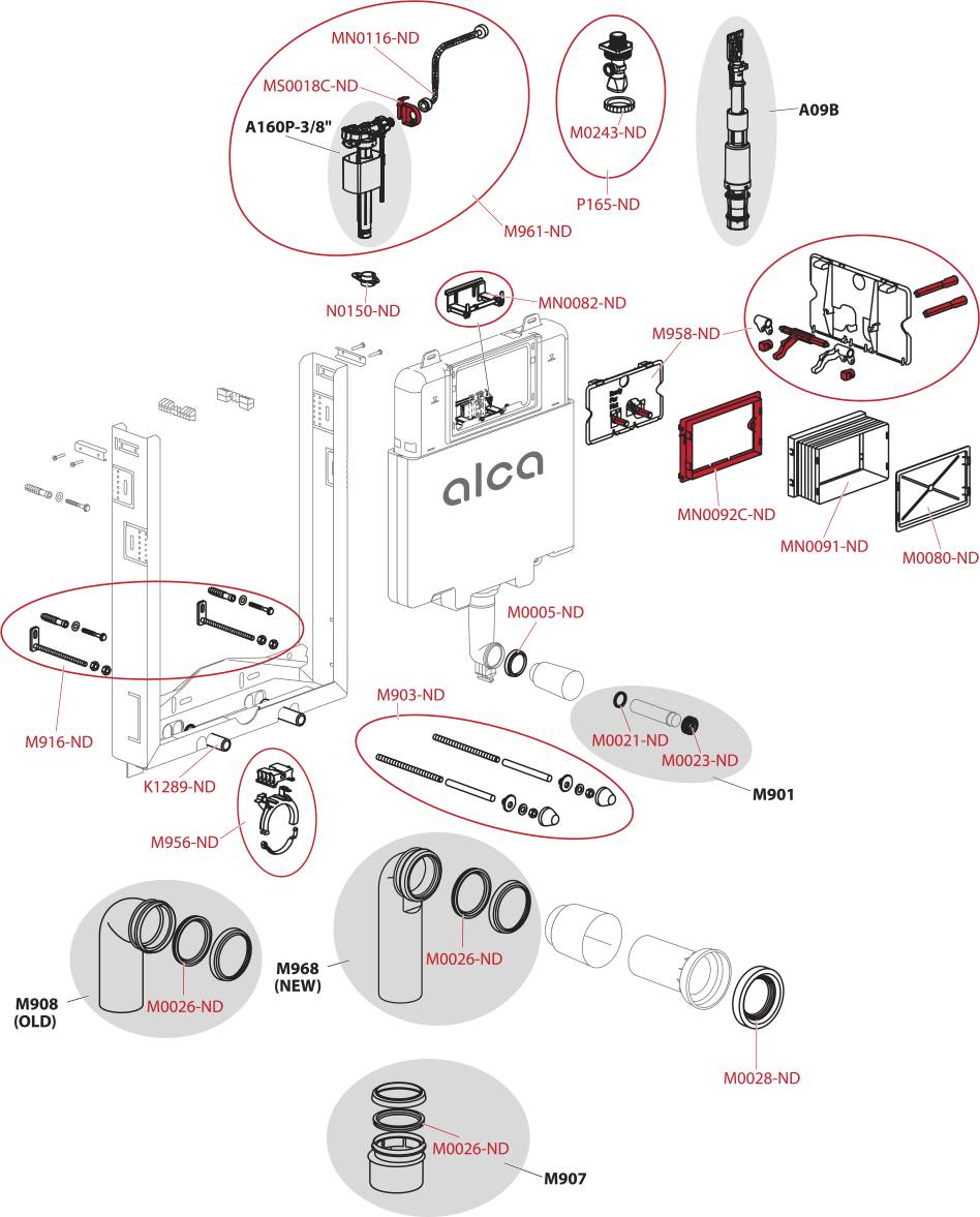 AM1115/1000 Renovmodul Slim Vorwandinstallationssystem für Einmauerung