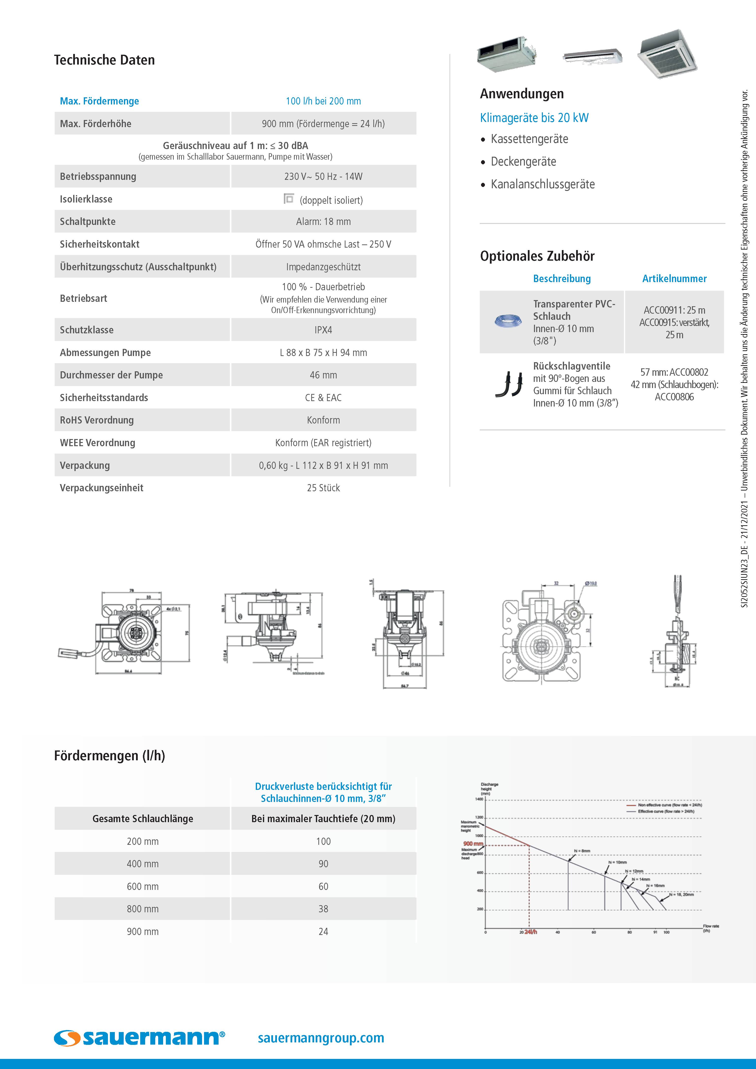 Sauermann SI 2052 universelle Austauschpumpe