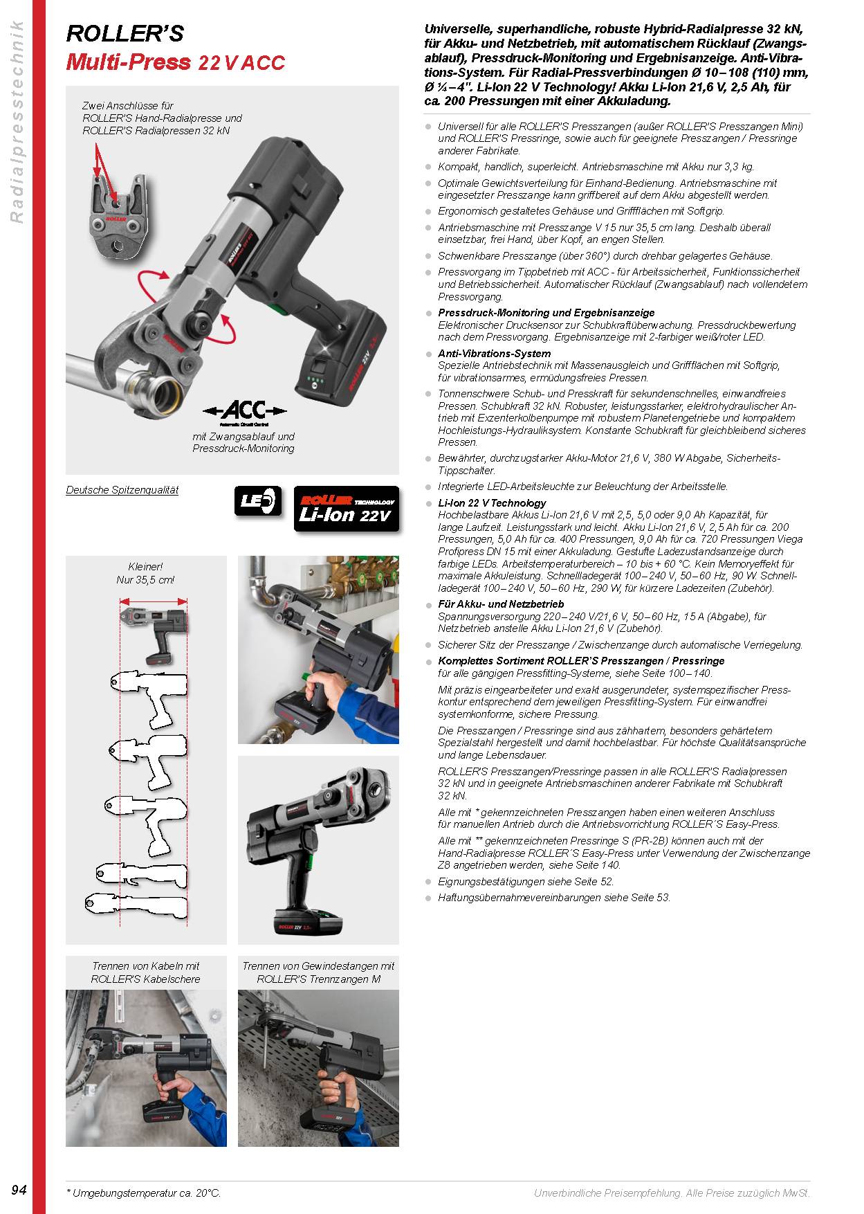 Roller´s Multi-Press 22V ACC Basic-Pack 1x Akku 21,6V 2,5Ah, Ladegerät, Koffer