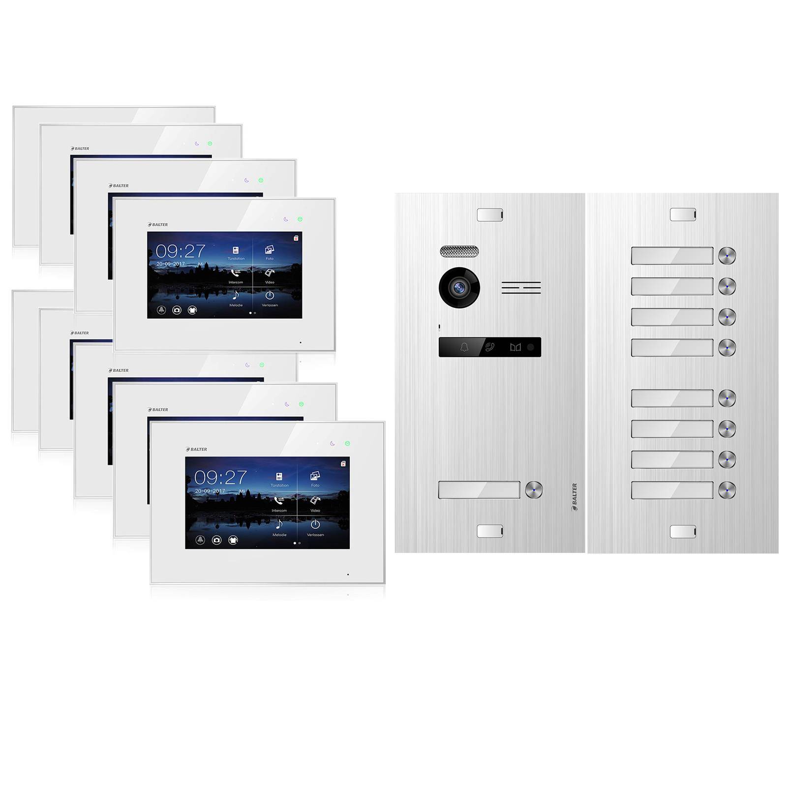 Video Türsprechanlage für 9 Familienhaus, 9x Monitore, Balter EVO