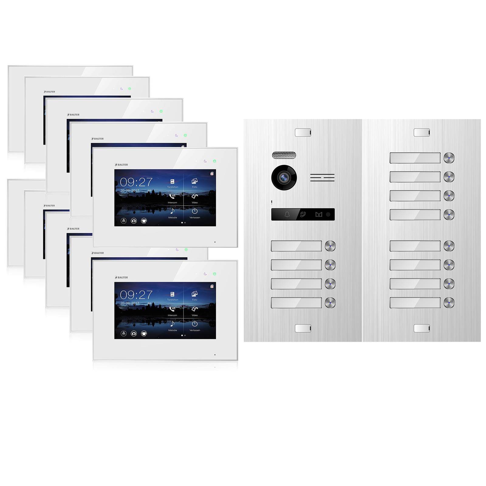 Video Türsprechanlage für 12 Familienhaus, 12x Monitore, Balter EVO