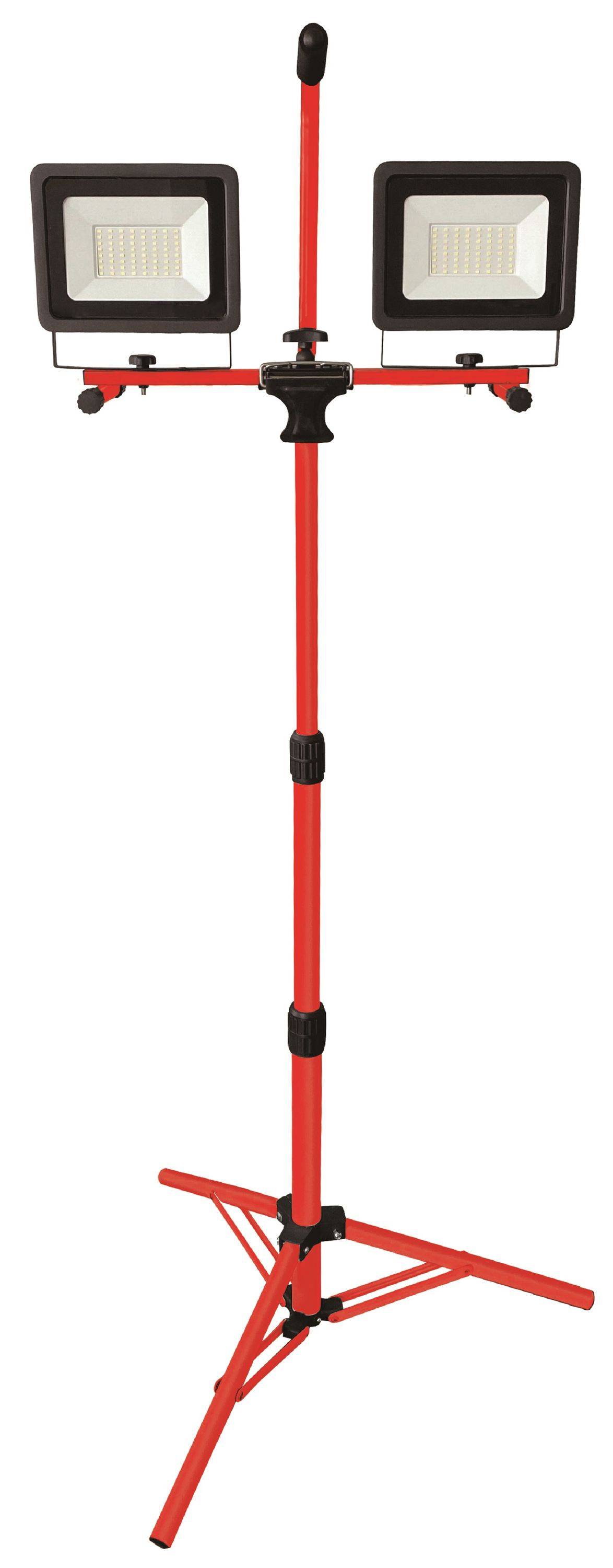 BOXTEC LED 100W (2x50W) Strahler auf Teleskopstativ 5m Gummikabel IP65-100 Watt (2 x 50W) Leuchten abnehmbar