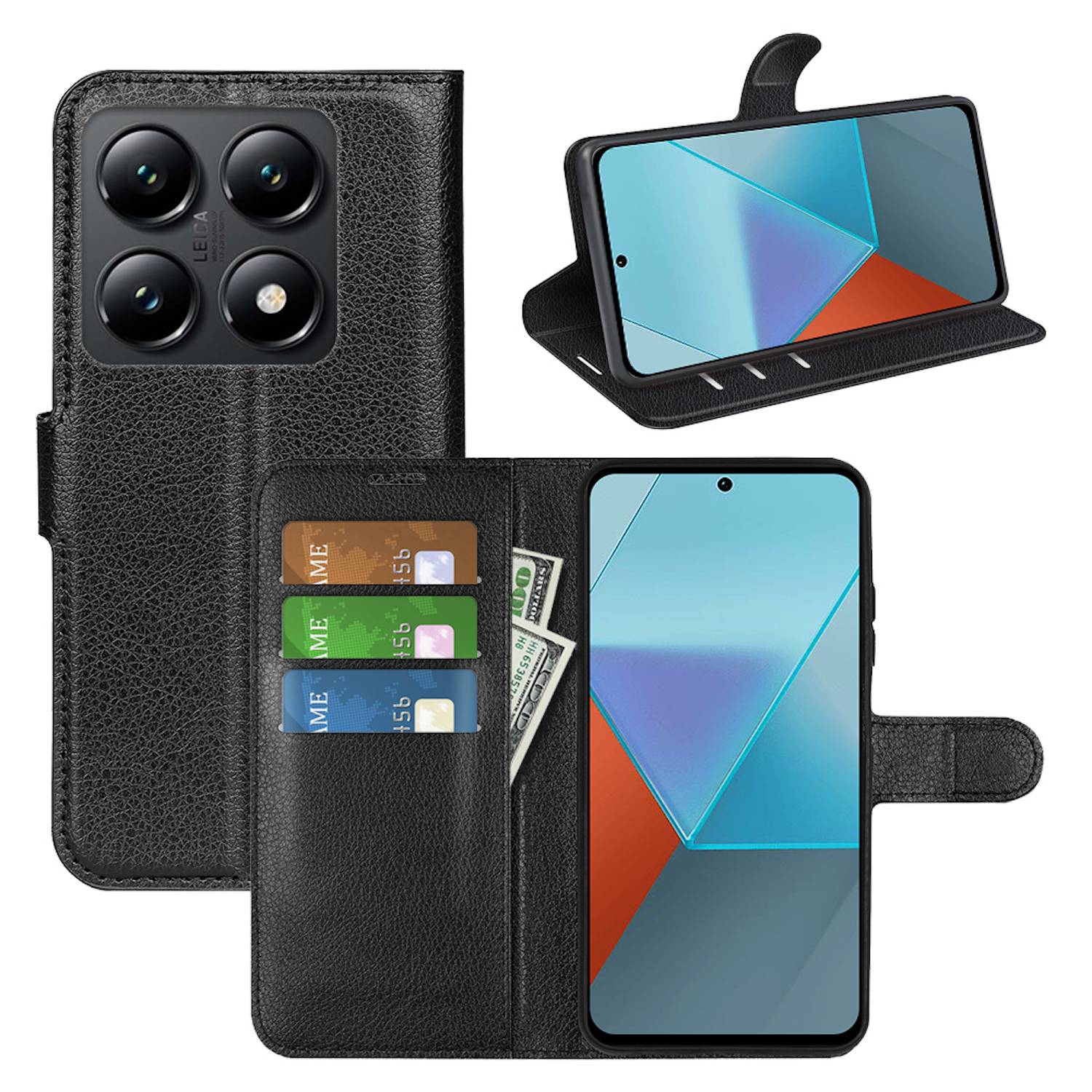 Für Xiaomi 14T Smart Handy Tasche Schwarz Etuis Kunst-Leder Hülle Book Case