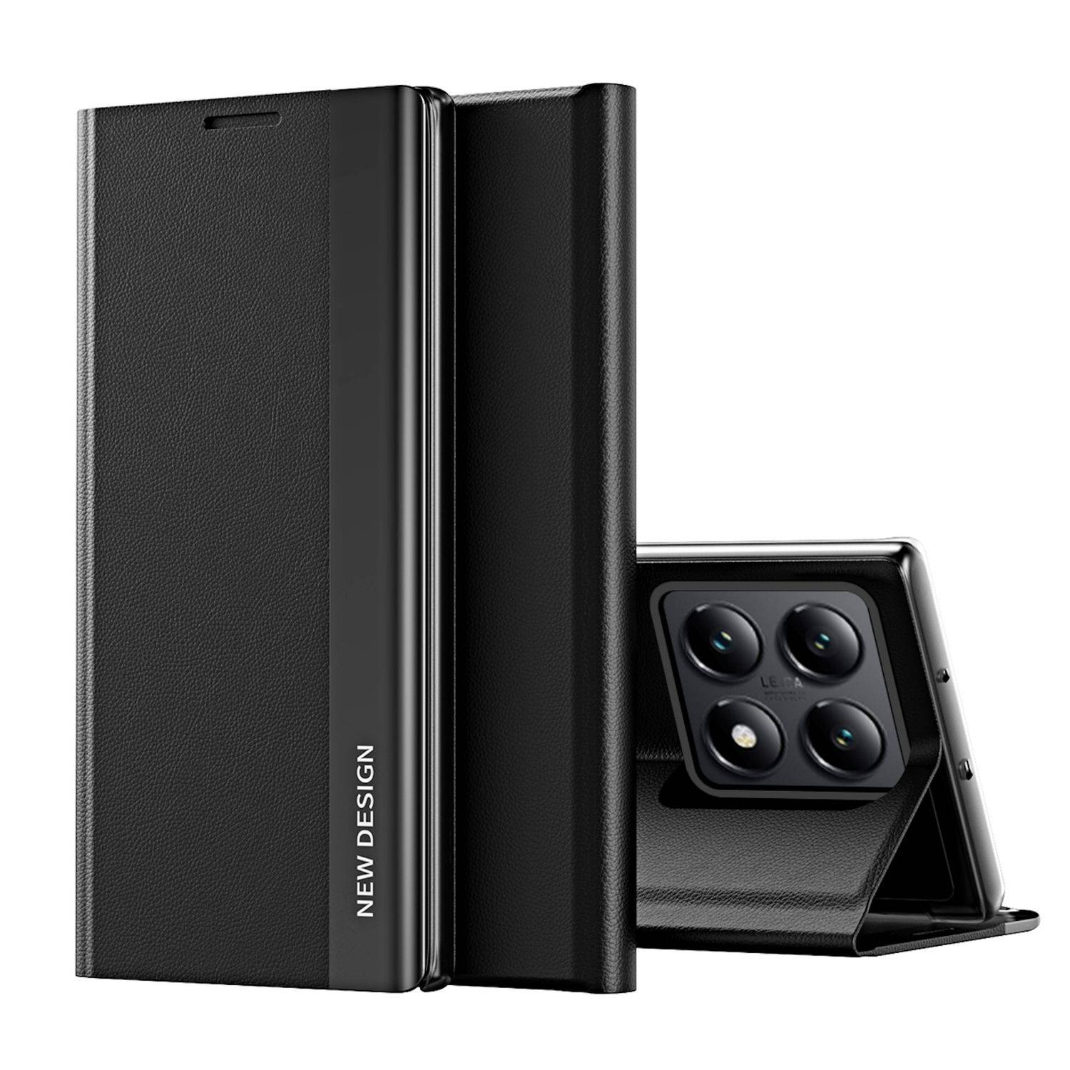 Handyhülle Klapphülle für Xiaomi 14T Design Flip Kunstleder Schutz Schwarz dünn