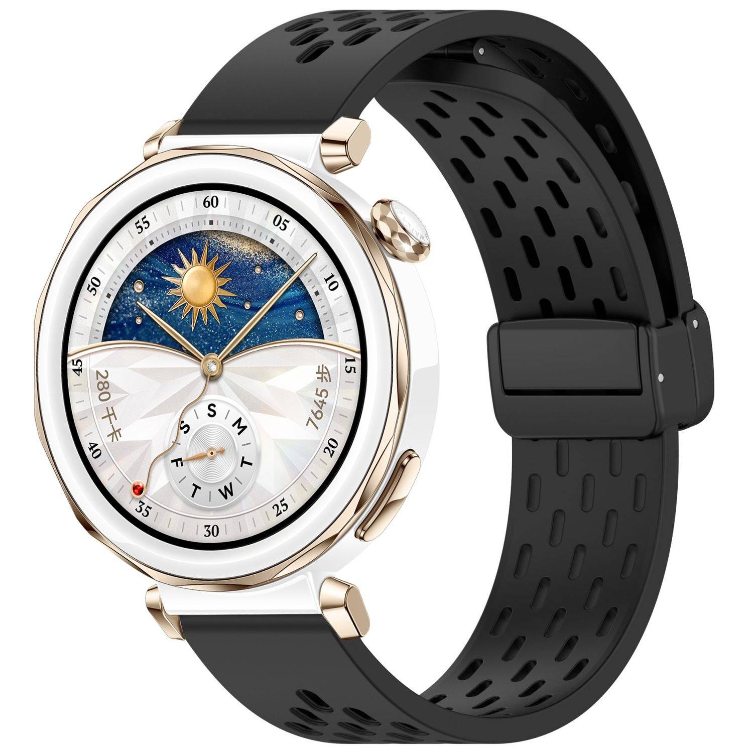 Für Huawei Watch GT 5 Pro 42mm Silikon Armband mit Magnetverschluss Schwarz