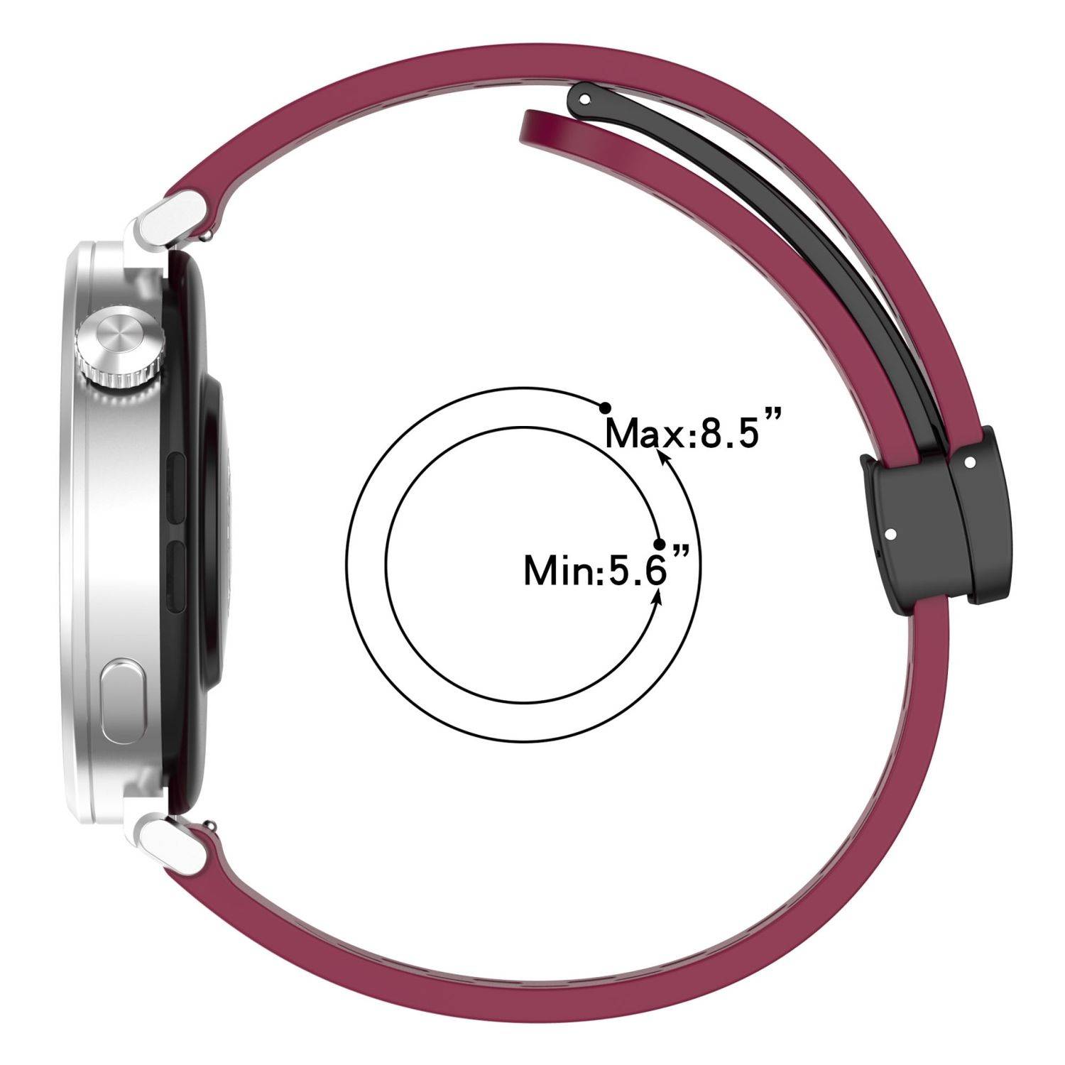 Für Huawei Watch GT 5 Pro 42mm Silikon Armband mit Magnetverschluss Schwarz