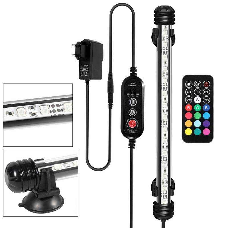 48,5 cm LED Aquarium Lampe Tank Leuchte RGB Dimmbar Unterwasser Beleuchtung mit Fernbedienung