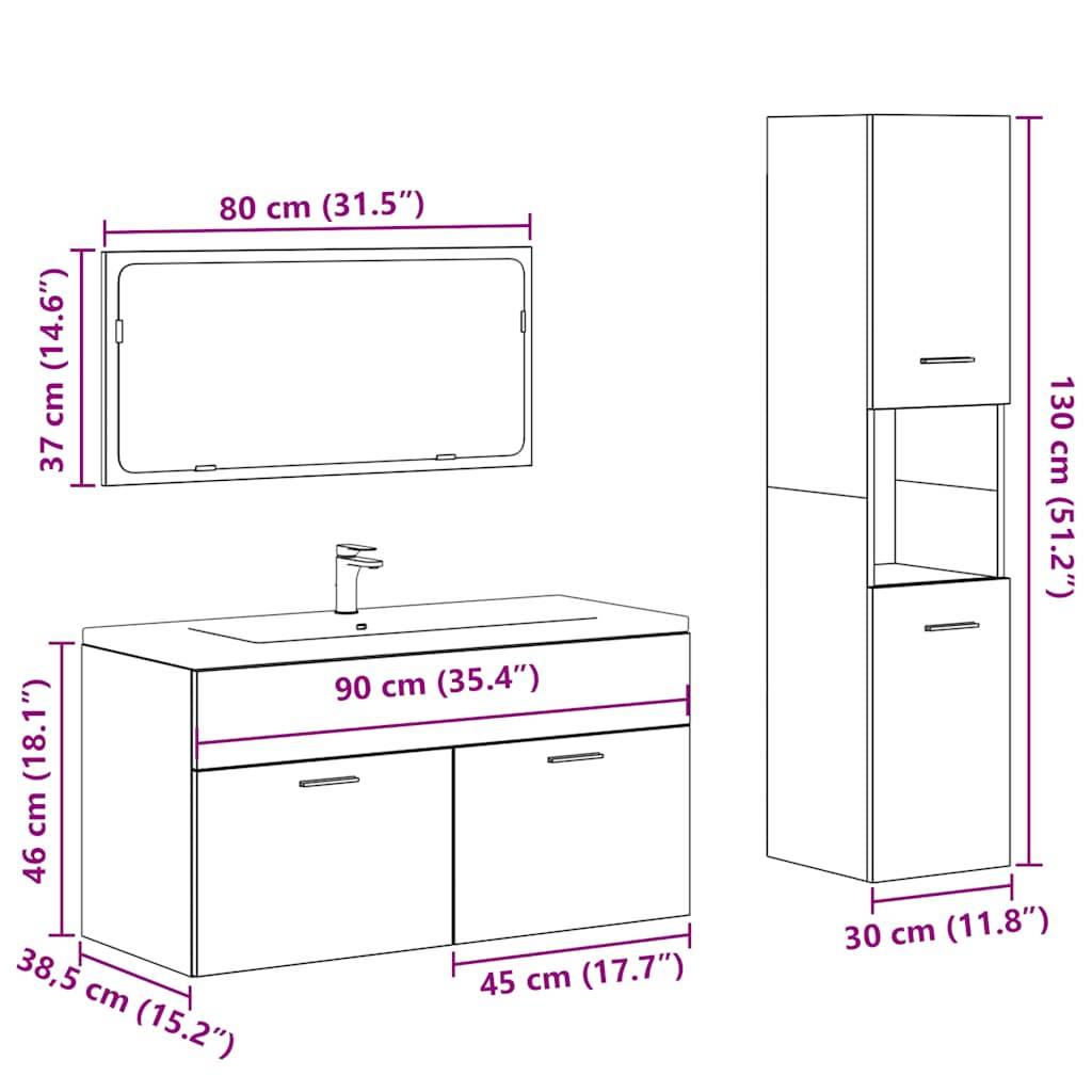 vidaXL 3-tlg. Badmöbel-Set Betongrau Holzwerkstoff
