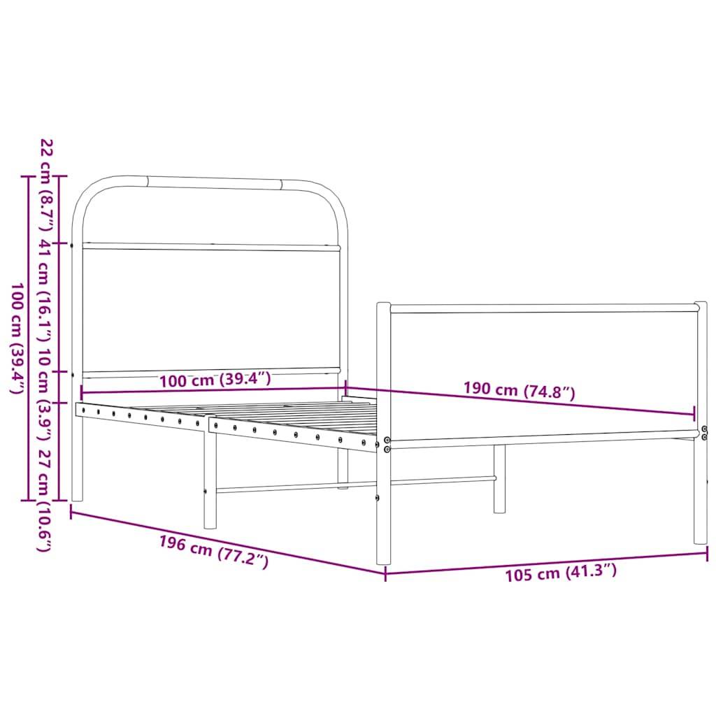 vidaXL Bettgestell ohne Matratze 100x190 cm Braun Eichen-Optik