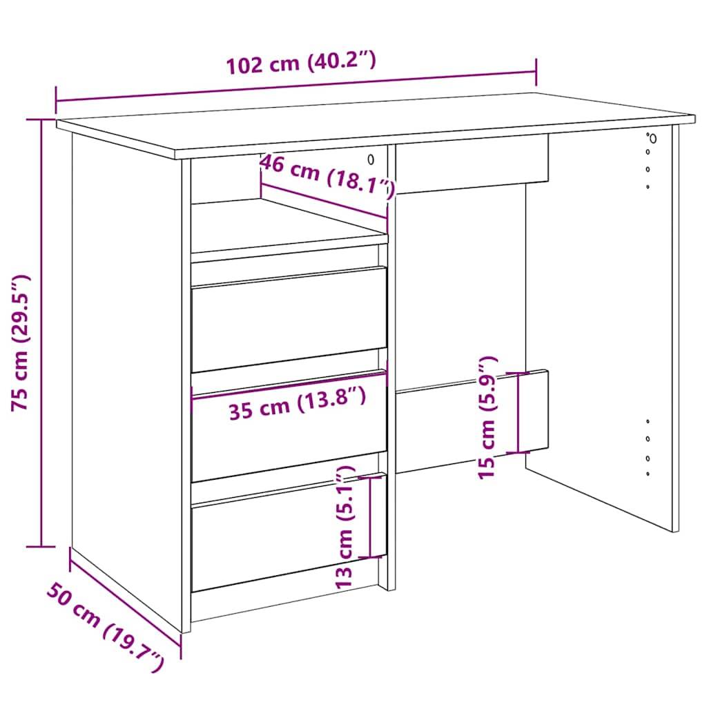vidaXL Schreibtisch Schwarz 102x50x75 cm Holzwerkstoff