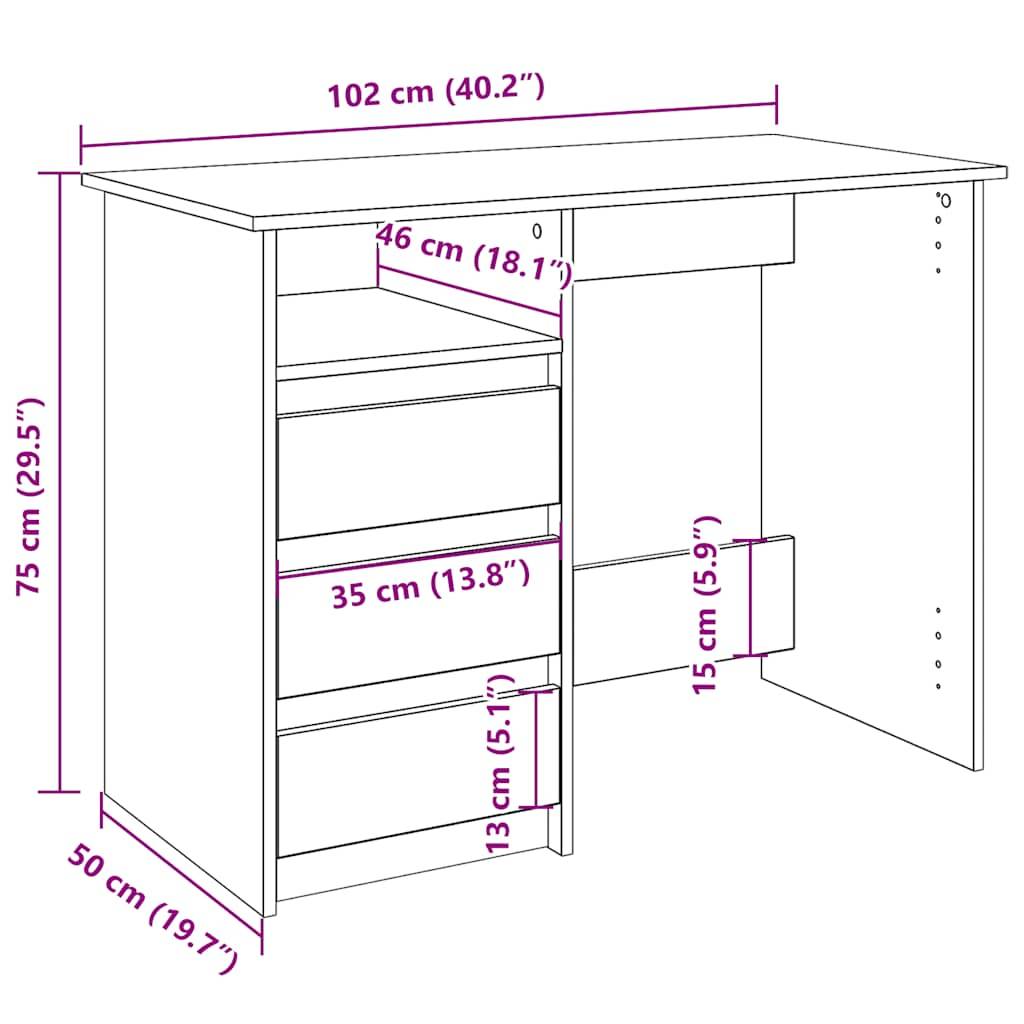 vidaXL Schreibtisch Grau Sonoma 102x50x75 cm Holzwerkstoff