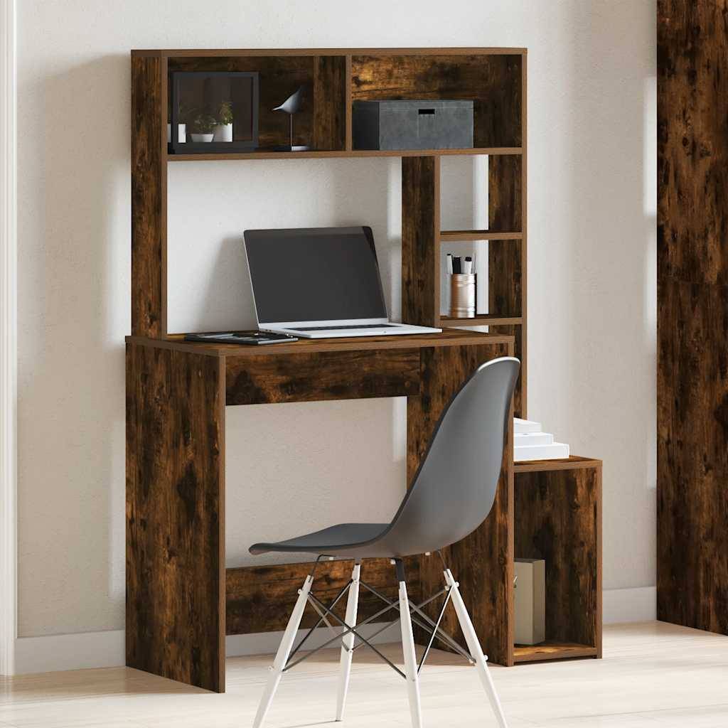vidaXL Schreibtisch mit Regal Räuchereiche 100x45x140 cm Holzwerkstoff