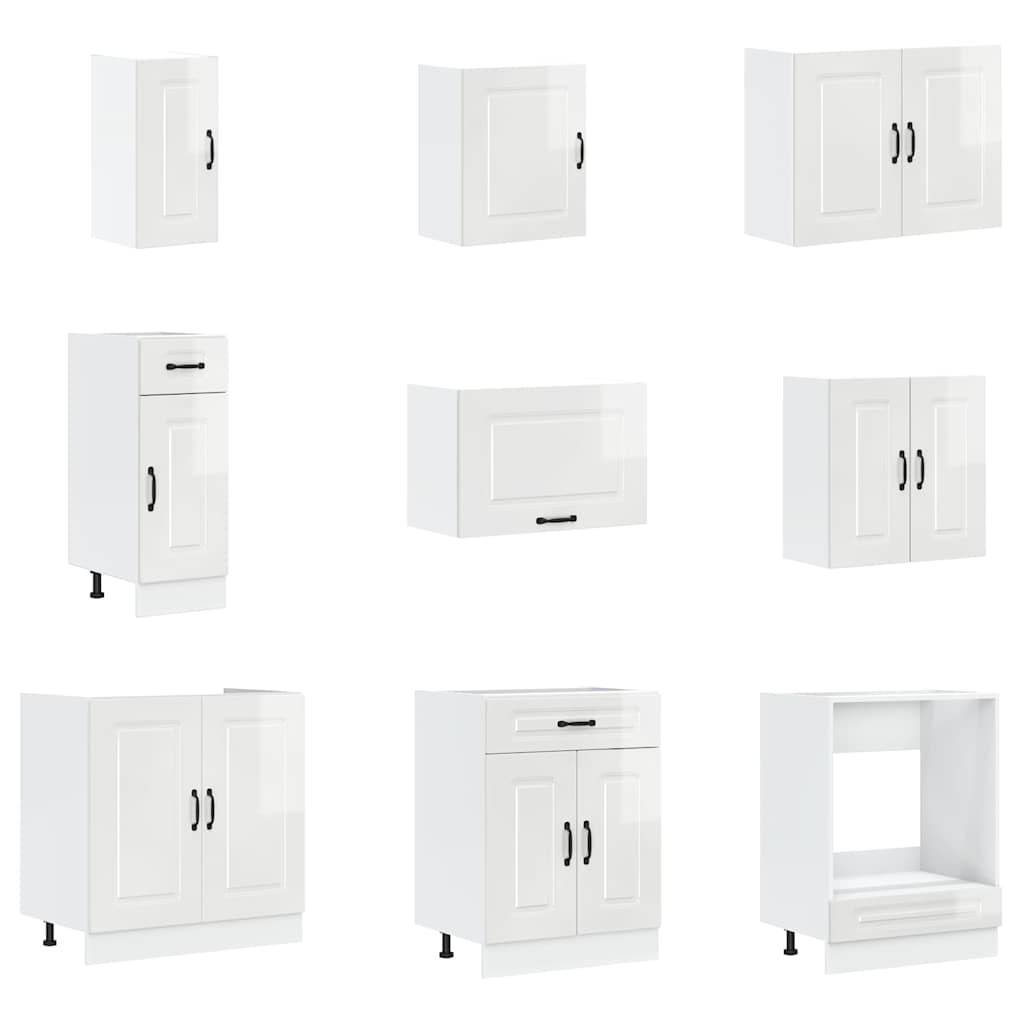 vidaXL 14-tlg. Küchenschrank-Set Kalmar Hochglanz-Weiß Holzwerkstoff