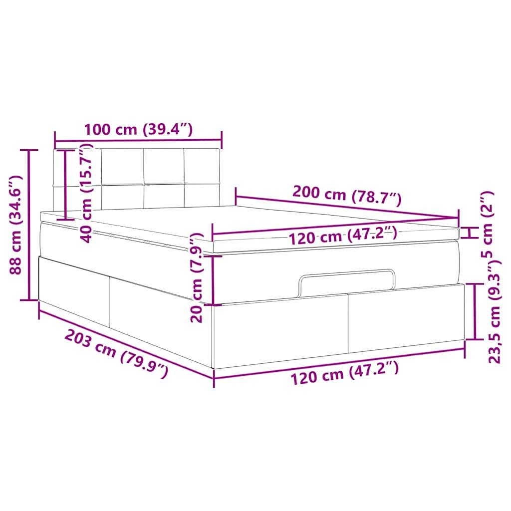 vidaXL Ottoman-Bett mit Matratze & LEDs Hellgrau 120x200 cm Samt