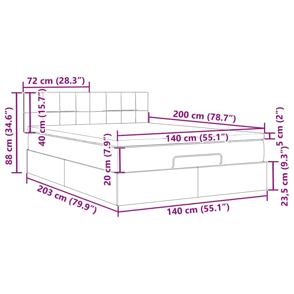 vidaXL Ottoman-Bett mit Matratze Dunkelgrün 140x200 cm Samt