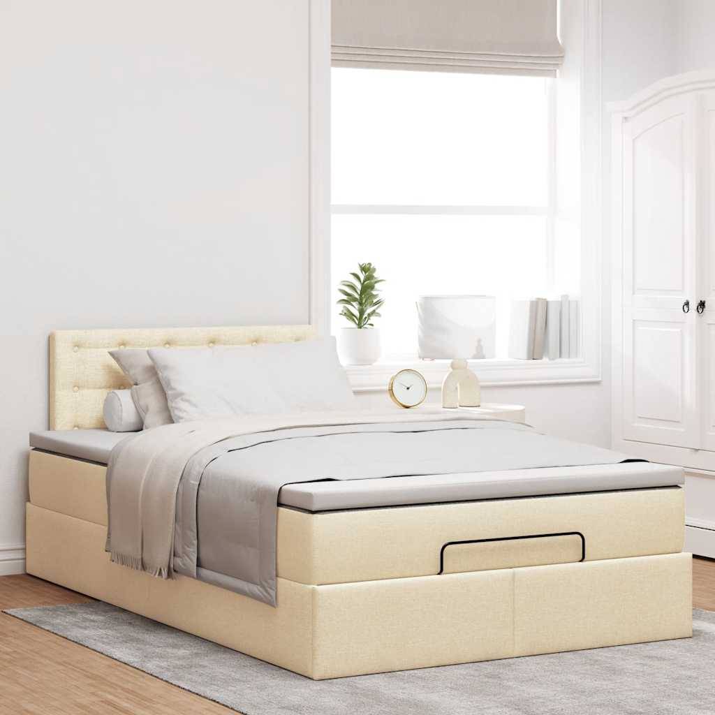 vidaXL Ottoman-Bett mit Matratze Creme 120x200 cm Stoff