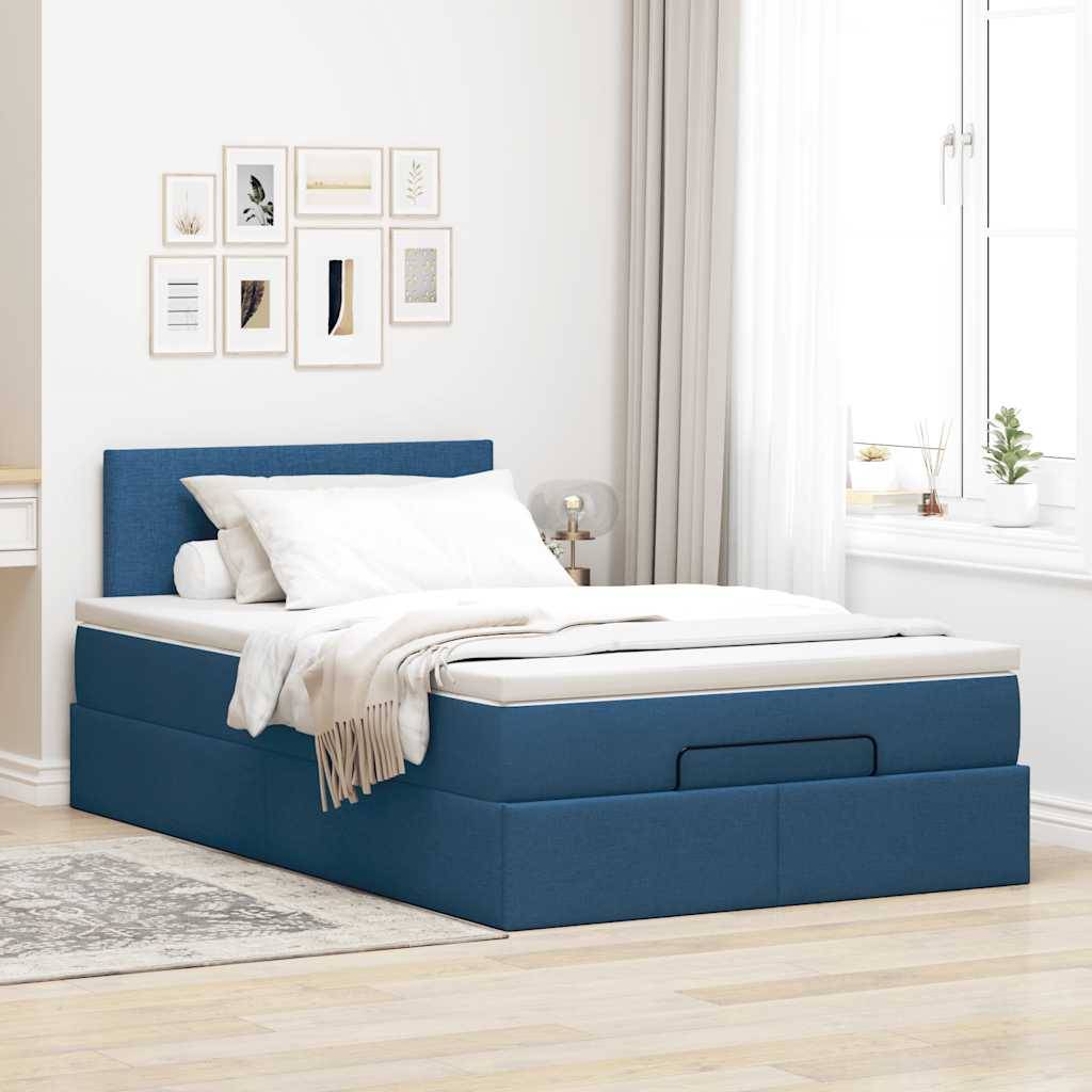 vidaXL Ottomane Bett mit Matratze & LEDs Blau 120x200 cm Stoff
