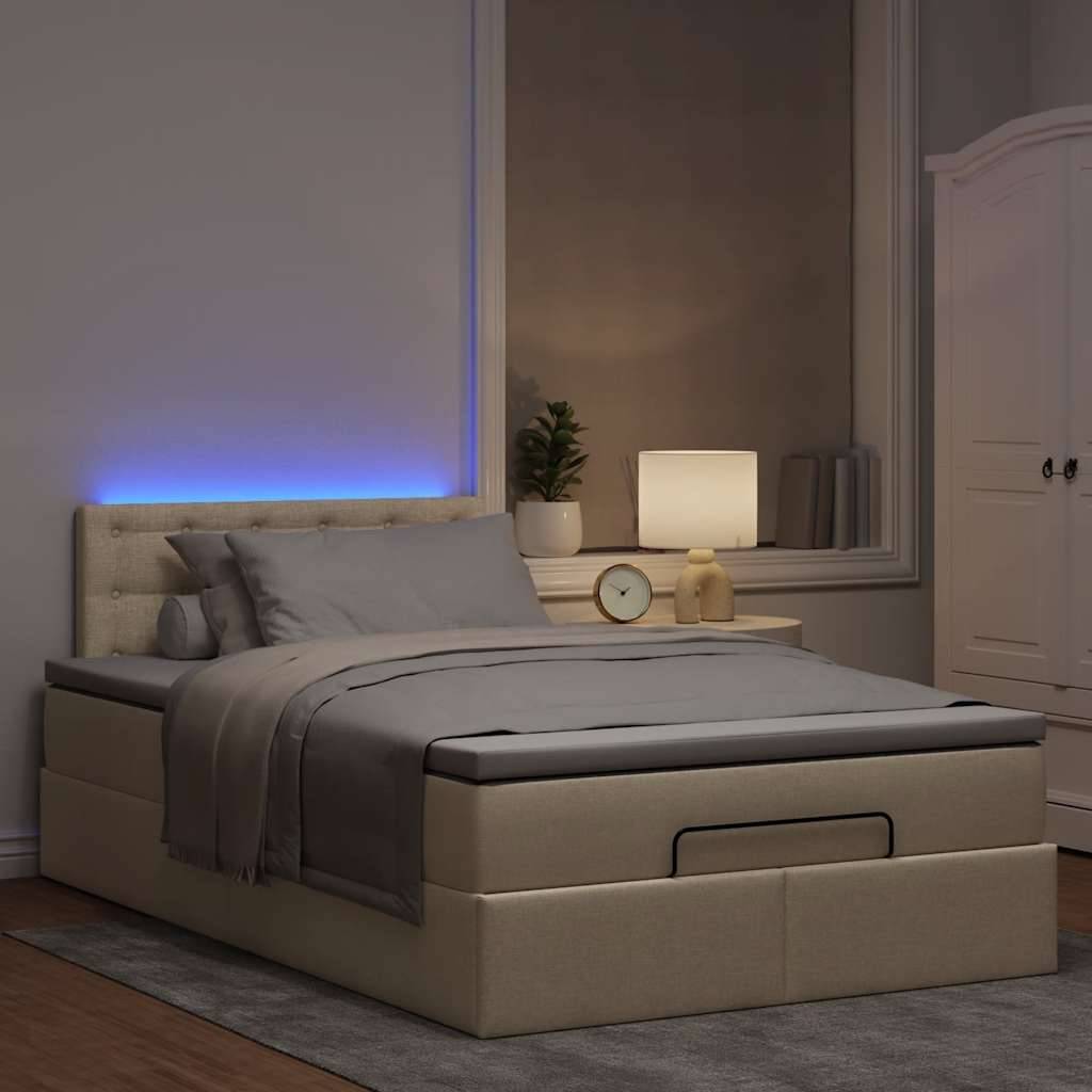 vidaXL Ottoman-Bett mit Matratze & LEDs Creme 120x200 cm Stoff